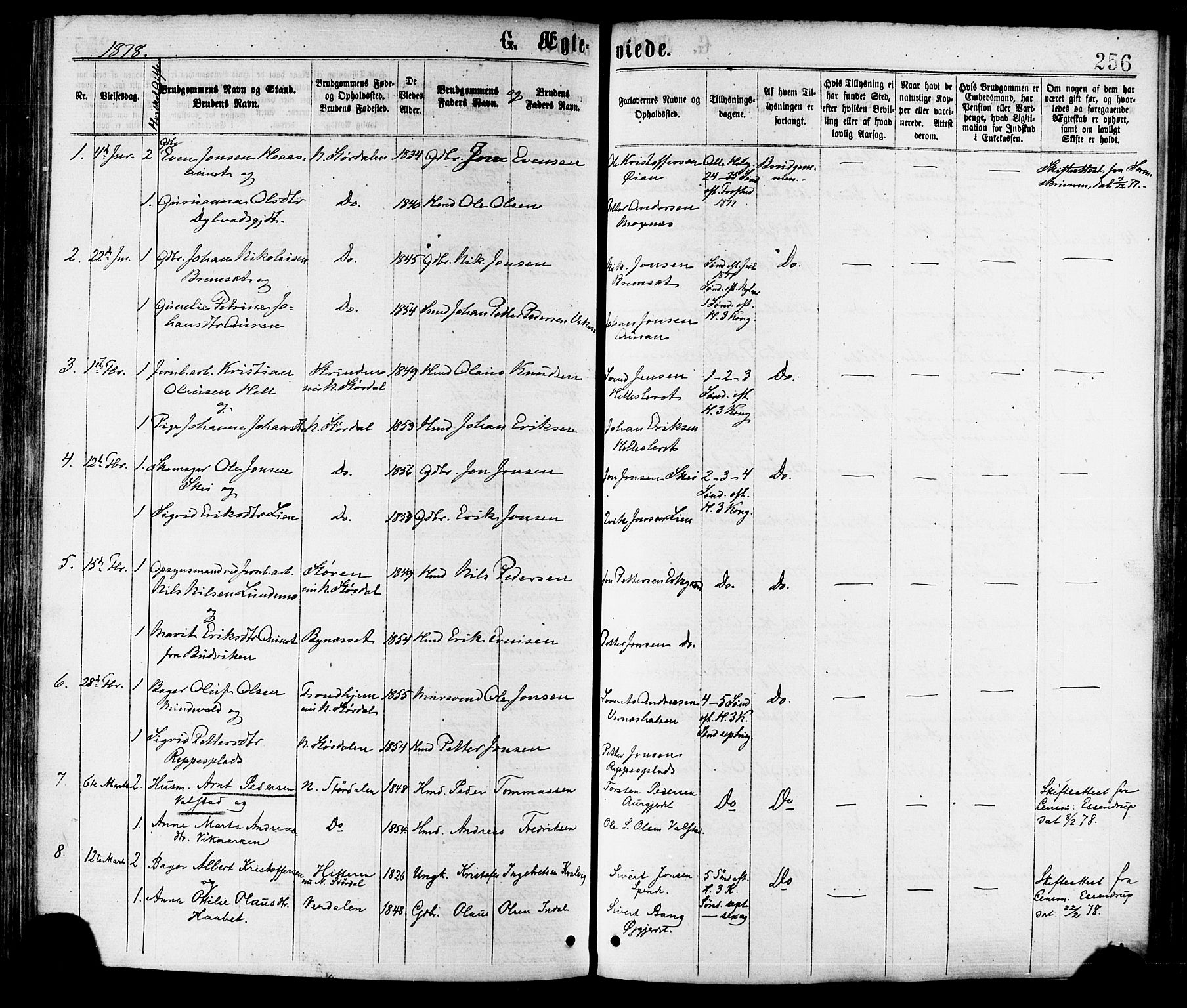 Ministerialprotokoller, klokkerbøker og fødselsregistre - Nord-Trøndelag, SAT/A-1458/709/L0076: Parish register (official) no. 709A16, 1871-1879, p. 256