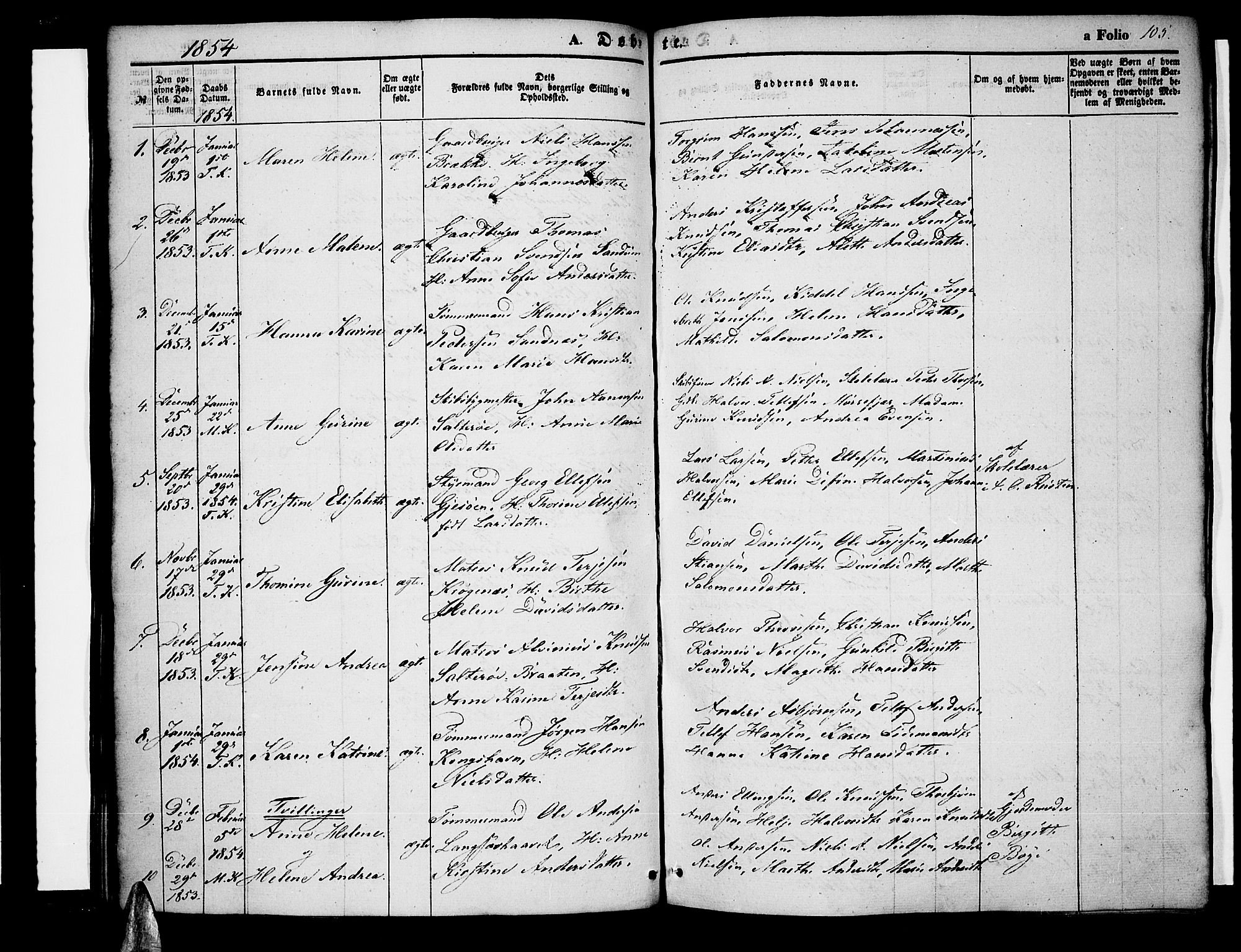 Tromøy sokneprestkontor, SAK/1111-0041/F/Fa/L0005: Parish register (official) no. A 5, 1847-1856, p. 105