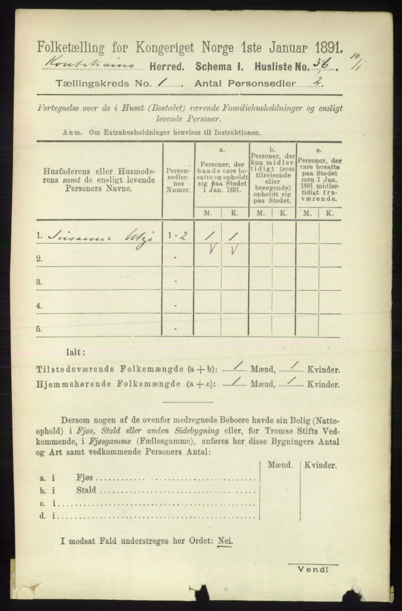 RA, 1891 census for 2011 Kautokeino, 1891, p. 49