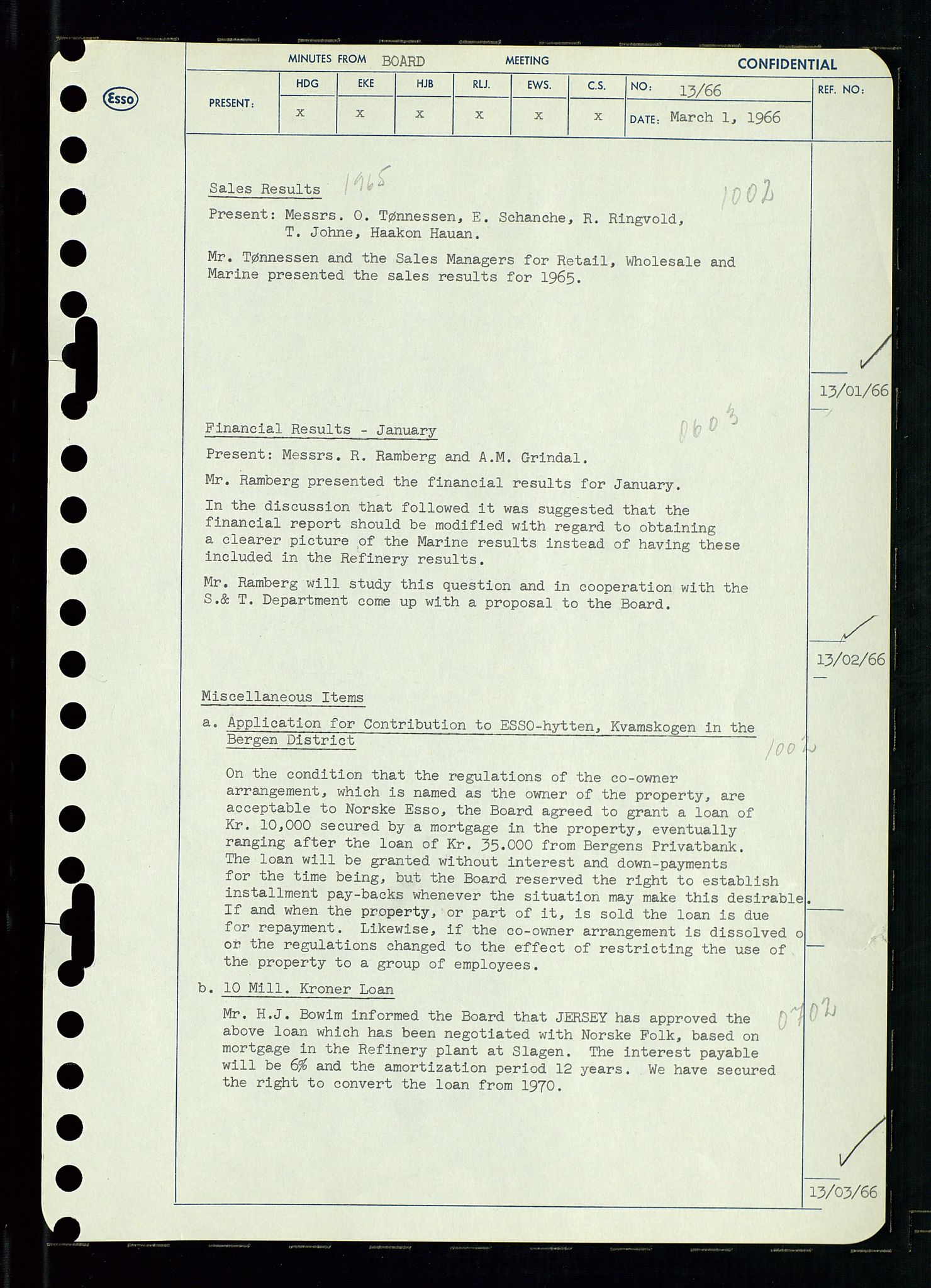 Pa 0982 - Esso Norge A/S, AV/SAST-A-100448/A/Aa/L0002/0002: Den administrerende direksjon Board minutes (styrereferater) / Den administrerende direksjon Board minutes (styrereferater), 1966, p. 33