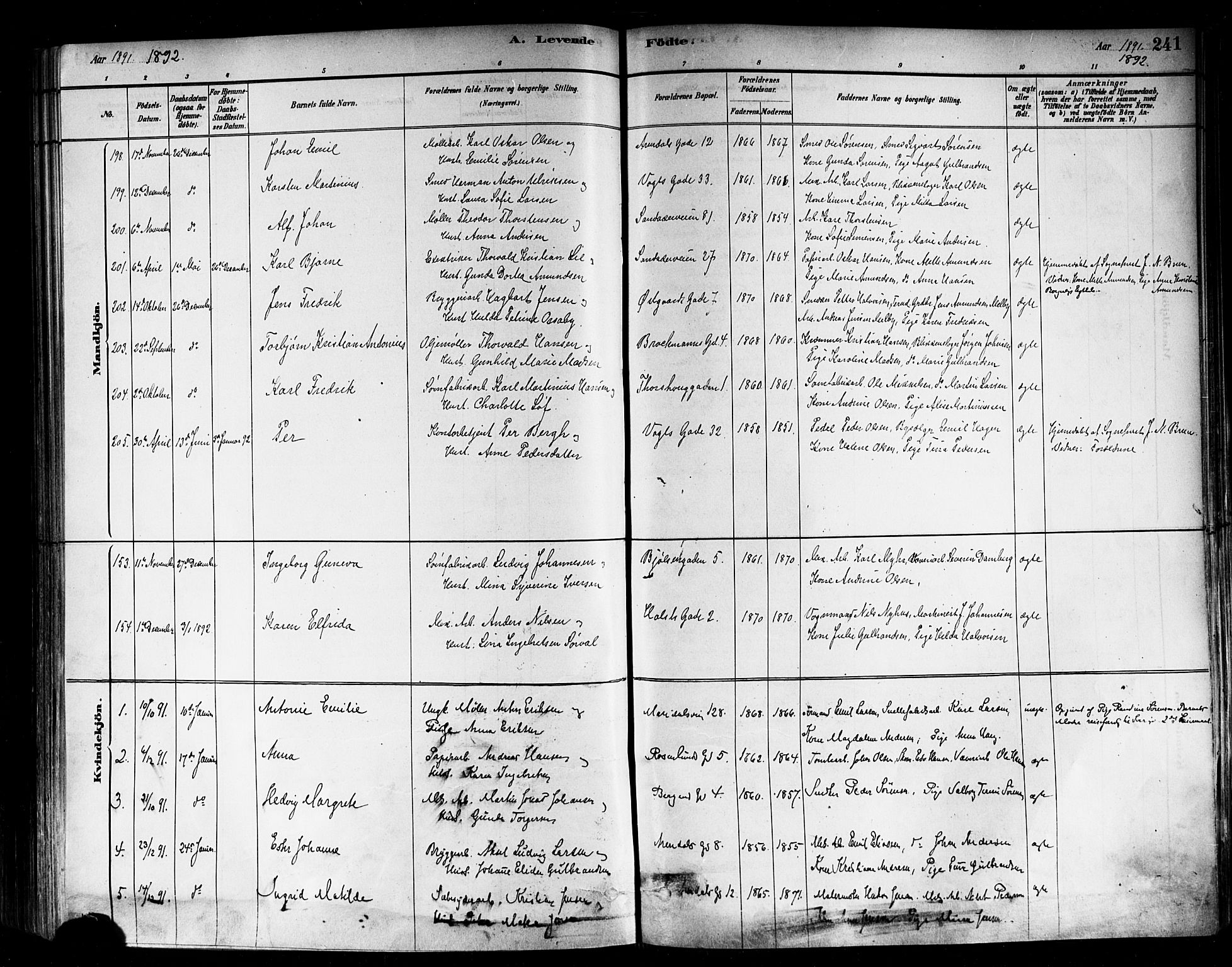 Sagene prestekontor Kirkebøker, SAO/A-10796/F/L0001: Parish register (official) no. 1, 1880-1893, p. 241