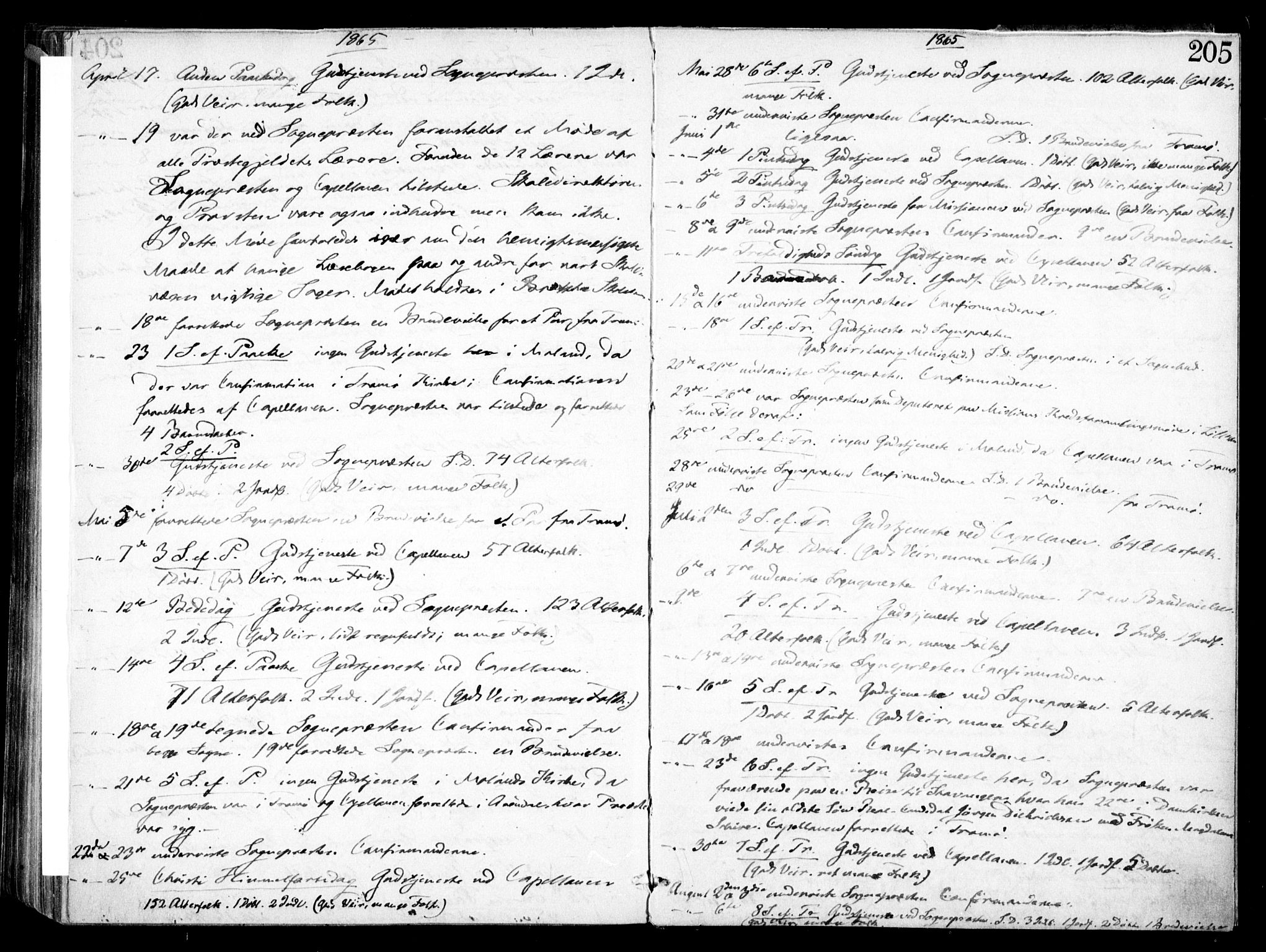 Austre Moland sokneprestkontor, SAK/1111-0001/F/Fa/Faa/L0008: Parish register (official) no. A 8, 1858-1868, p. 205