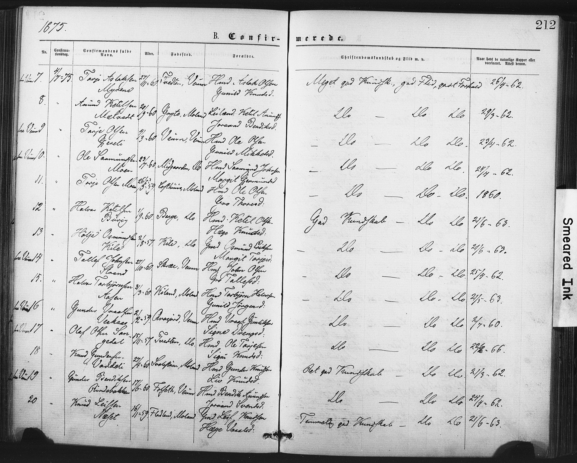 Fyresdal kirkebøker, AV/SAKO-A-263/F/Fa/L0006: Parish register (official) no. I 6, 1872-1886, p. 212