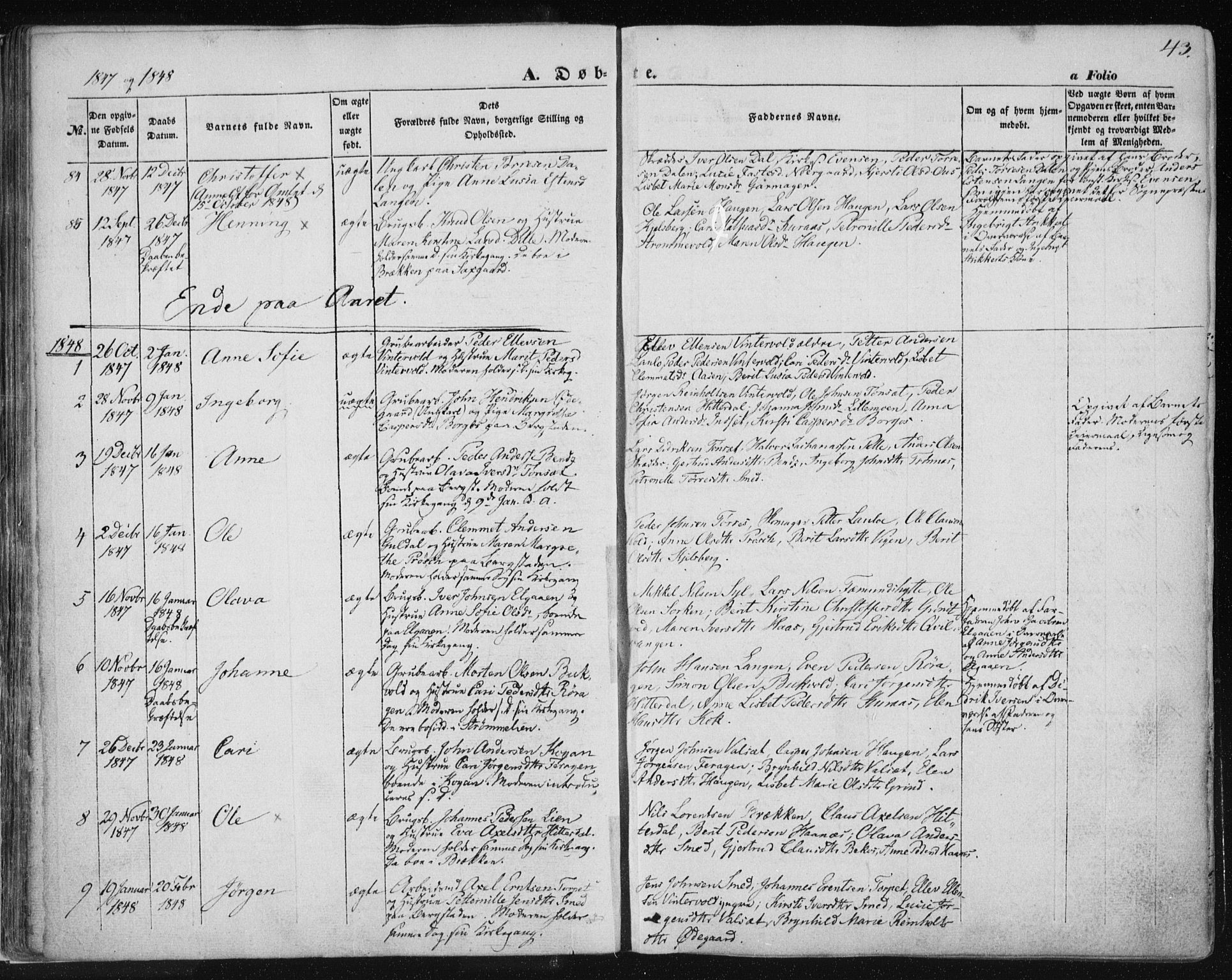 Ministerialprotokoller, klokkerbøker og fødselsregistre - Sør-Trøndelag, SAT/A-1456/681/L0931: Parish register (official) no. 681A09, 1845-1859, p. 43