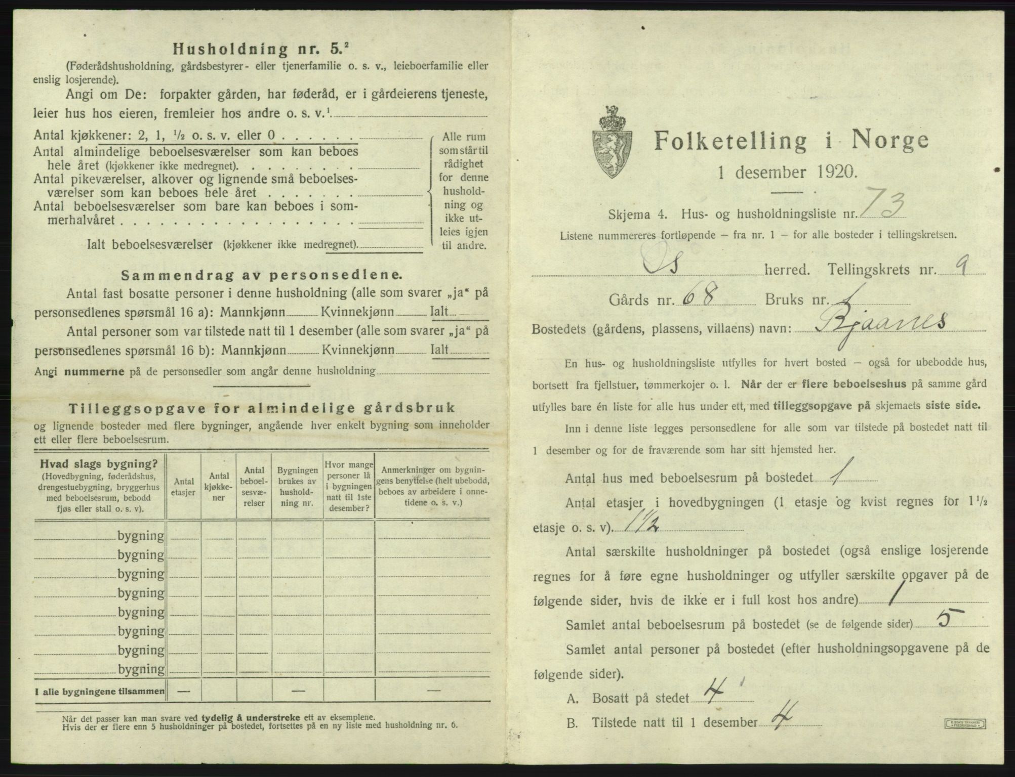 SAB, 1920 census for Os, 1920, p. 1070