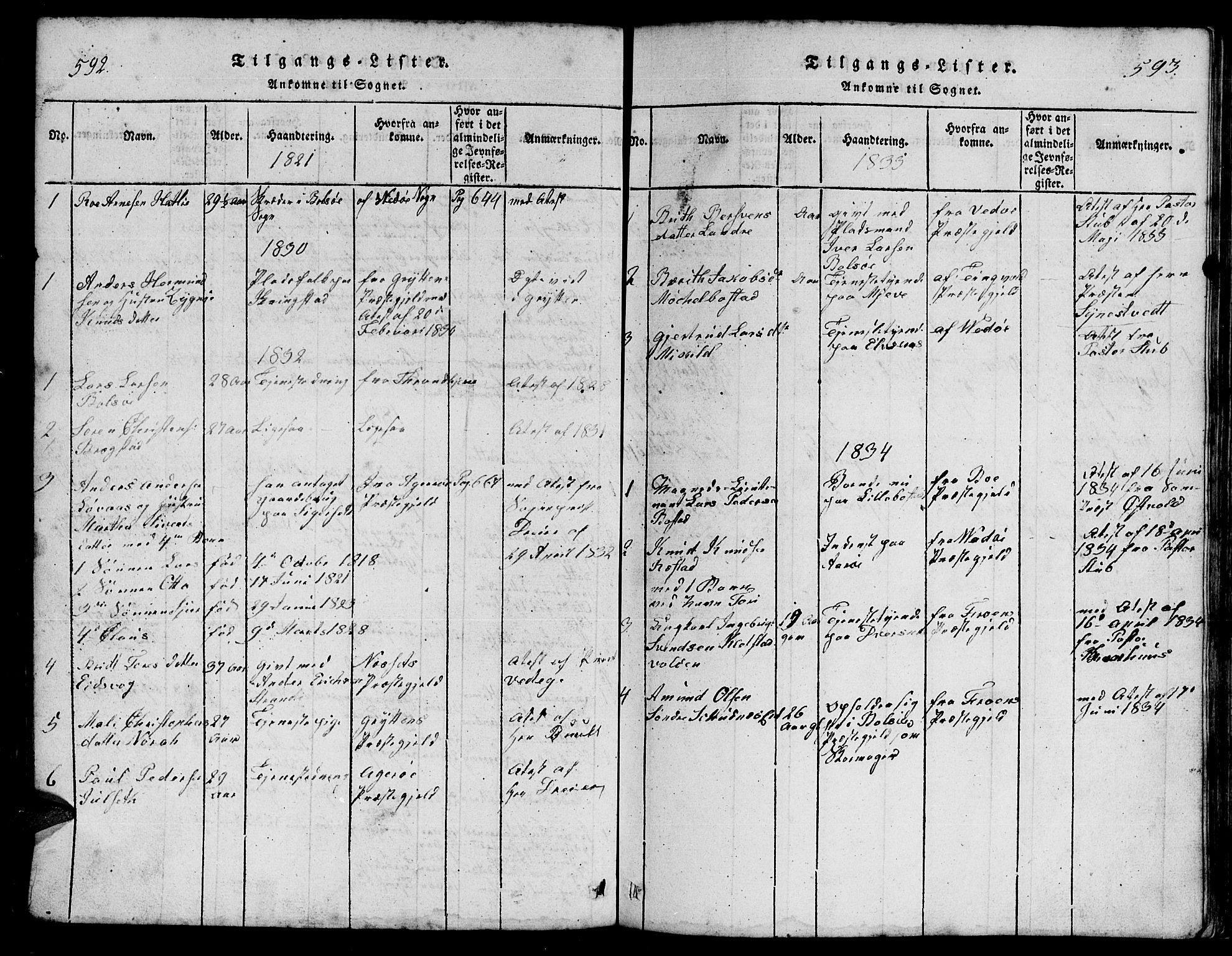 Ministerialprotokoller, klokkerbøker og fødselsregistre - Møre og Romsdal, SAT/A-1454/555/L0665: Parish register (copy) no. 555C01, 1818-1868, p. 592-593