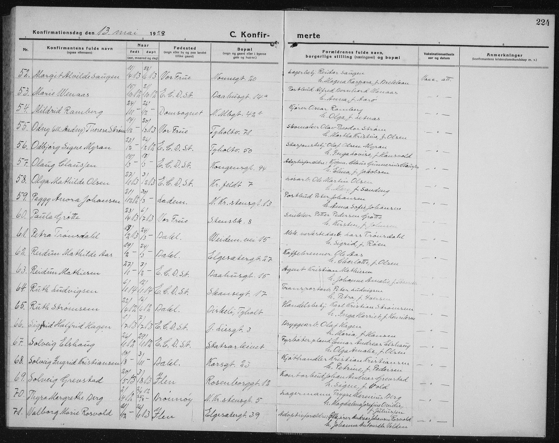 Ministerialprotokoller, klokkerbøker og fødselsregistre - Sør-Trøndelag, AV/SAT-A-1456/604/L0227: Parish register (copy) no. 604C10, 1923-1942, p. 224