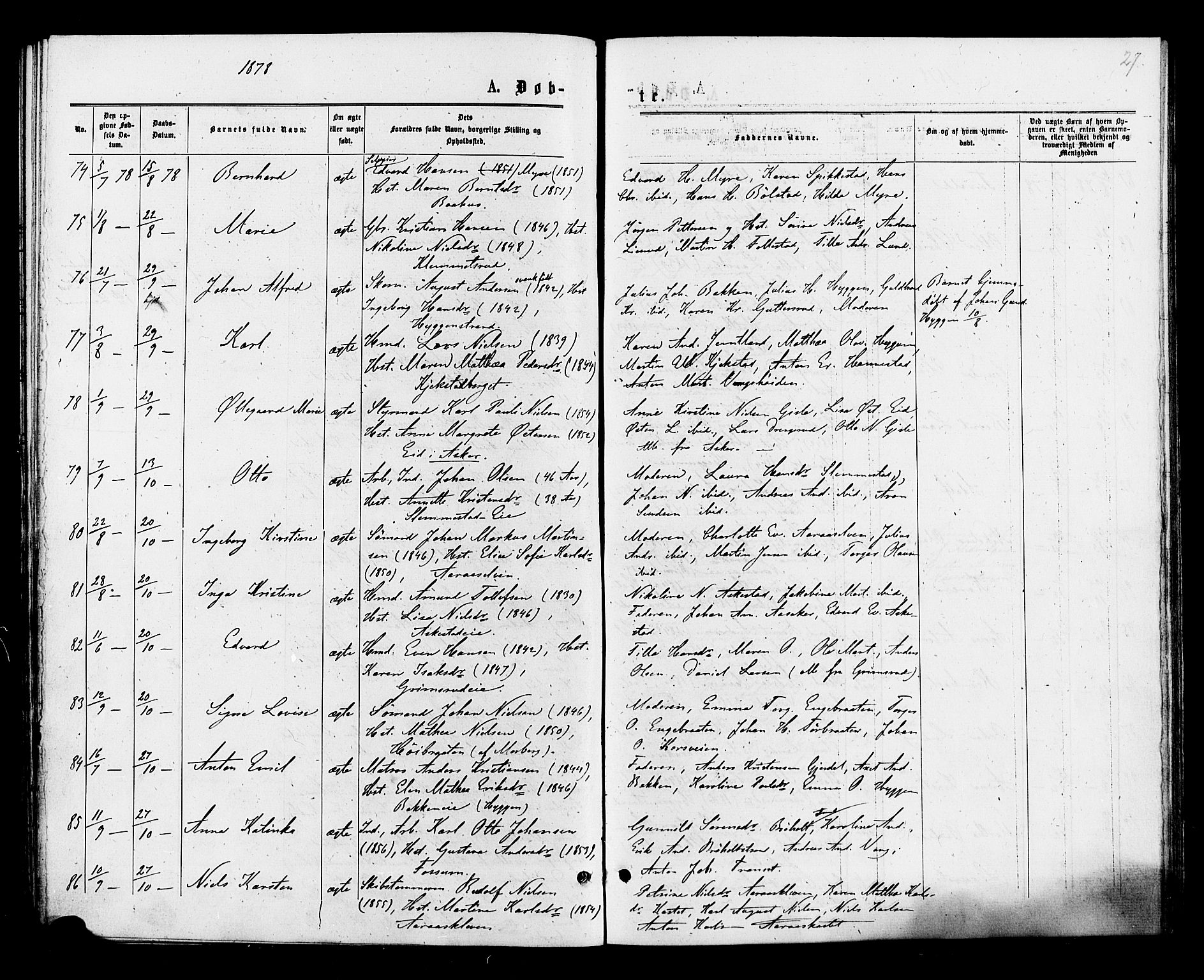 Røyken kirkebøker, AV/SAKO-A-241/F/Fa/L0007: Parish register (official) no. 7, 1876-1879, p. 27