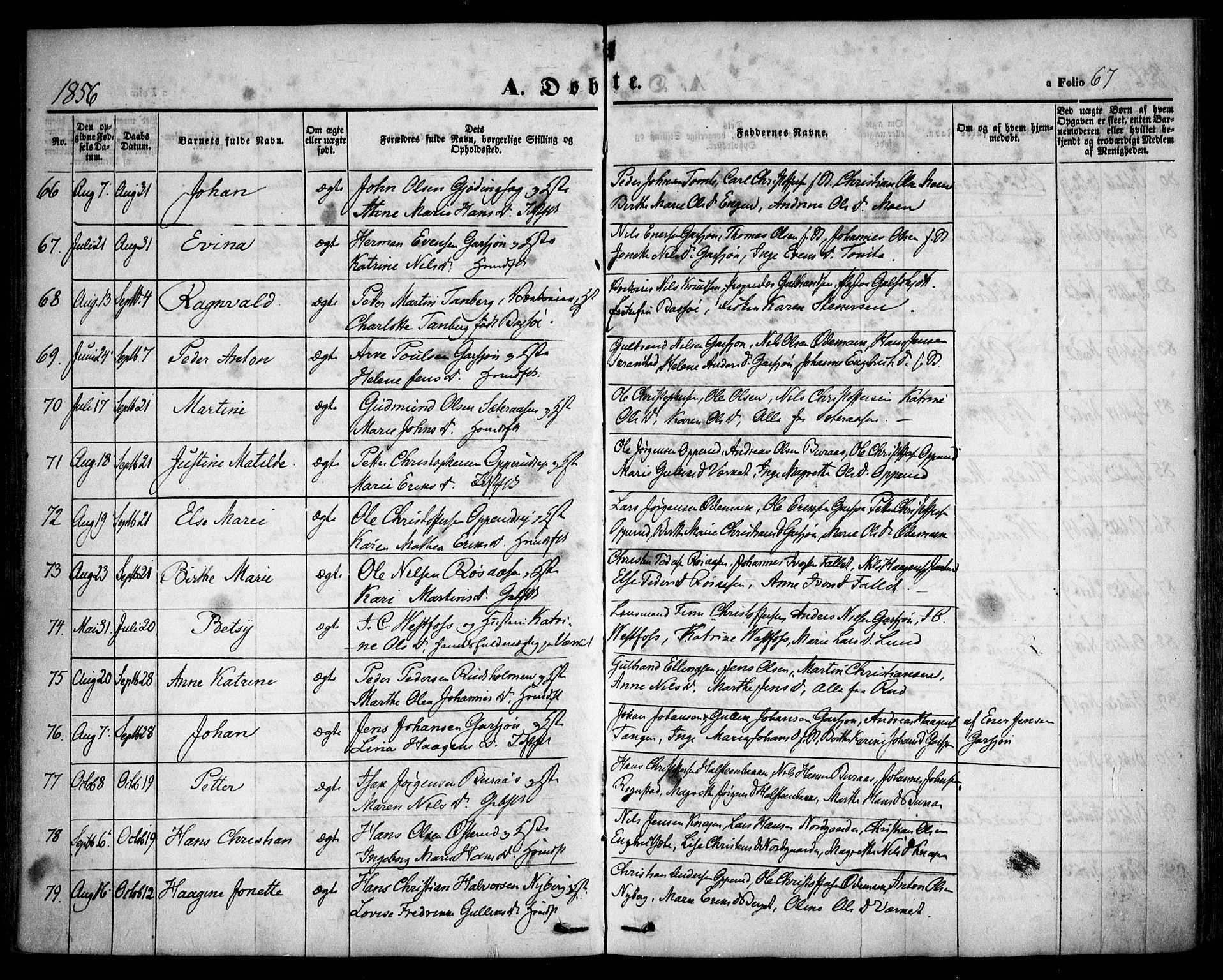 Hurdal prestekontor Kirkebøker, SAO/A-10889/F/Fa/L0005: Parish register (official) no. I 5, 1846-1859, p. 67