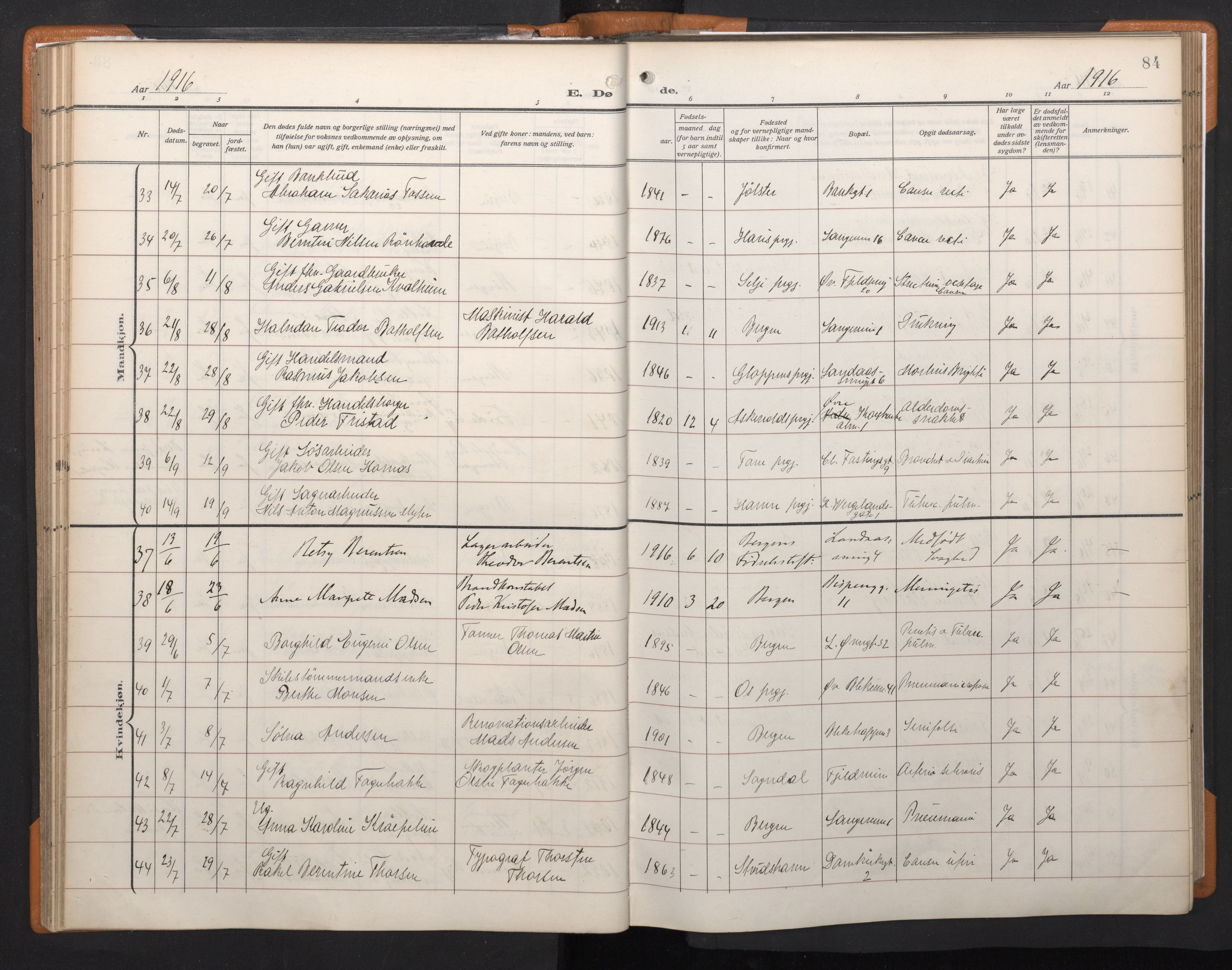 Korskirken sokneprestembete, AV/SAB-A-76101/H/Haa/L0048: Parish register (official) no. E 6, 1910-1960, p. 83b-84a