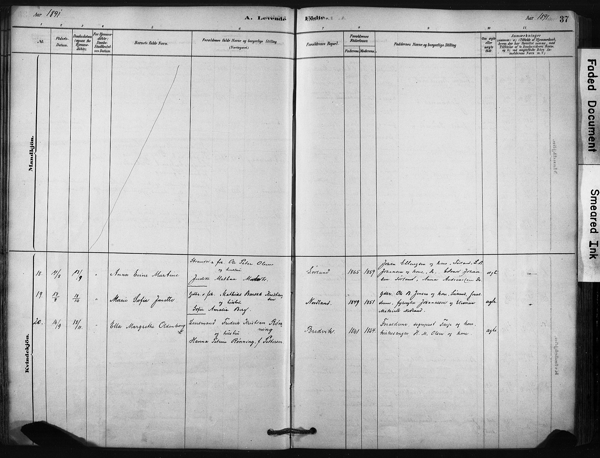 Ministerialprotokoller, klokkerbøker og fødselsregistre - Nordland, AV/SAT-A-1459/807/L0122: Parish register (official) no. 807A05, 1880-1902, p. 37