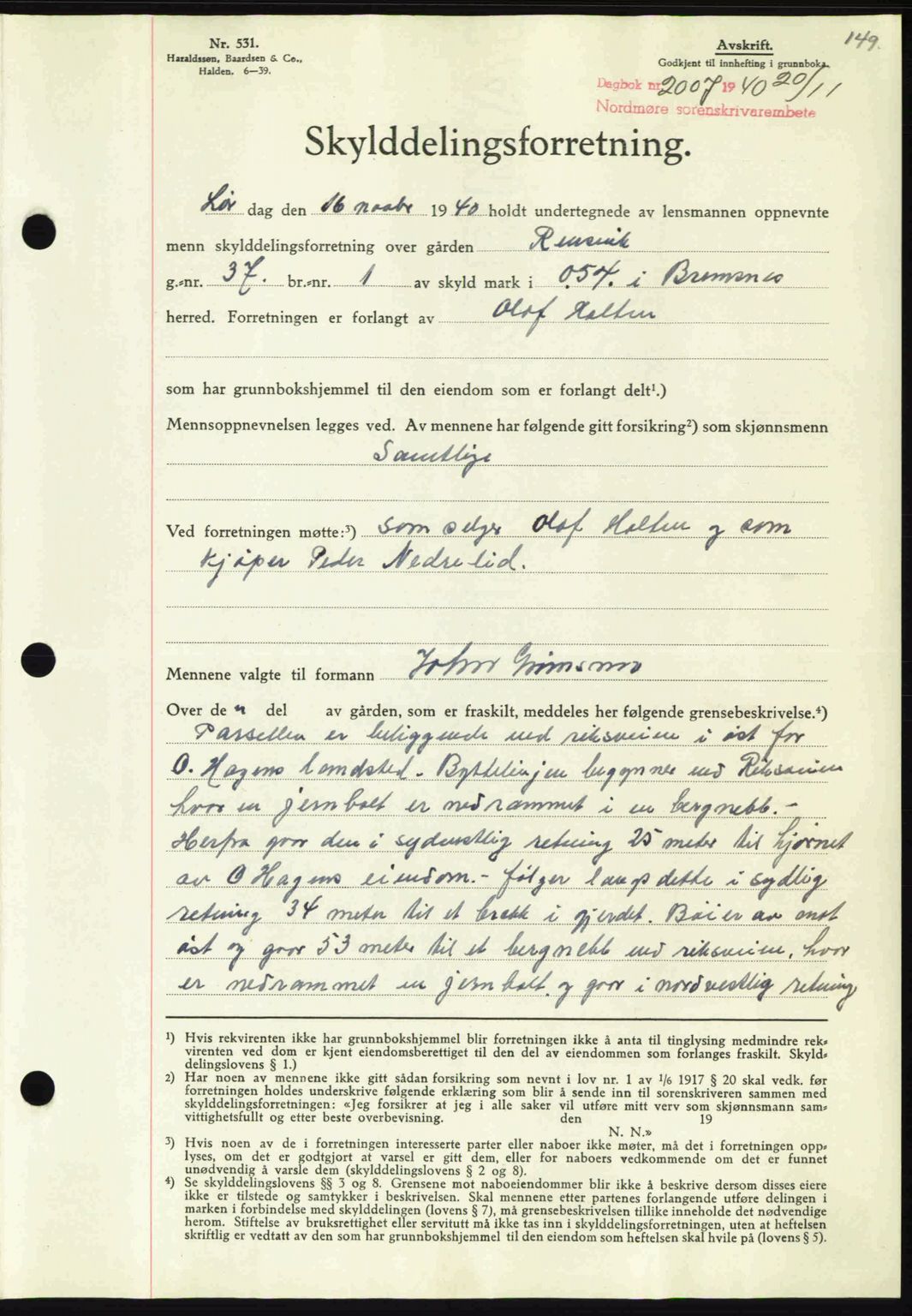 Nordmøre sorenskriveri, SAT/A-4132/1/2/2Ca: Mortgage book no. A89, 1940-1941, Diary no: : 2007/1940