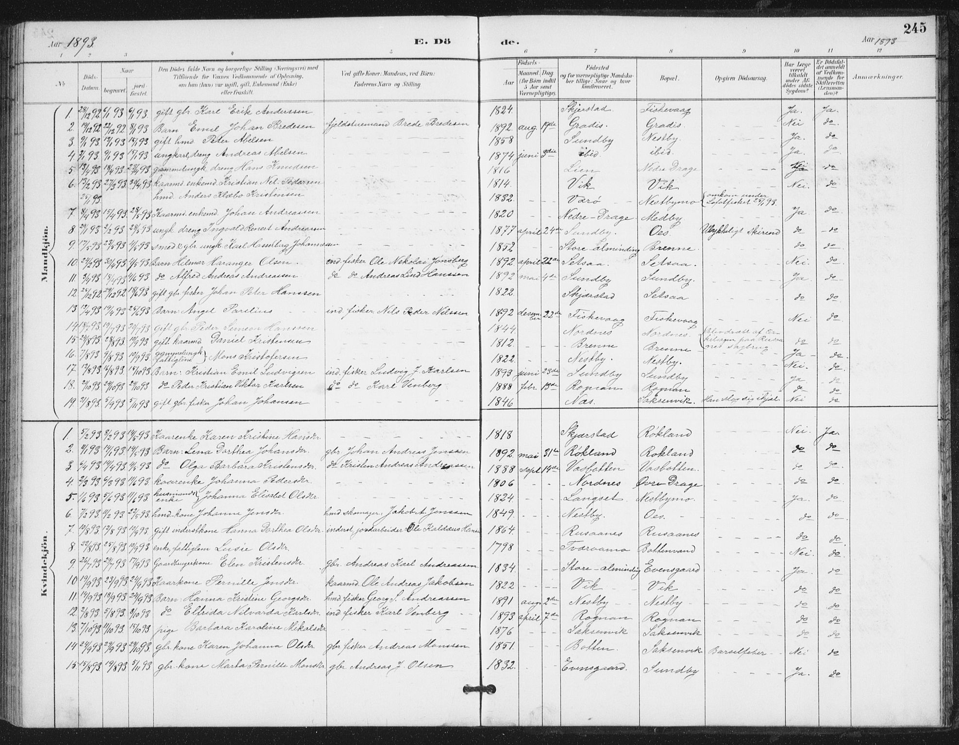 Ministerialprotokoller, klokkerbøker og fødselsregistre - Nordland, SAT/A-1459/847/L0682: Parish register (copy) no. 847C10, 1889-1907, p. 245