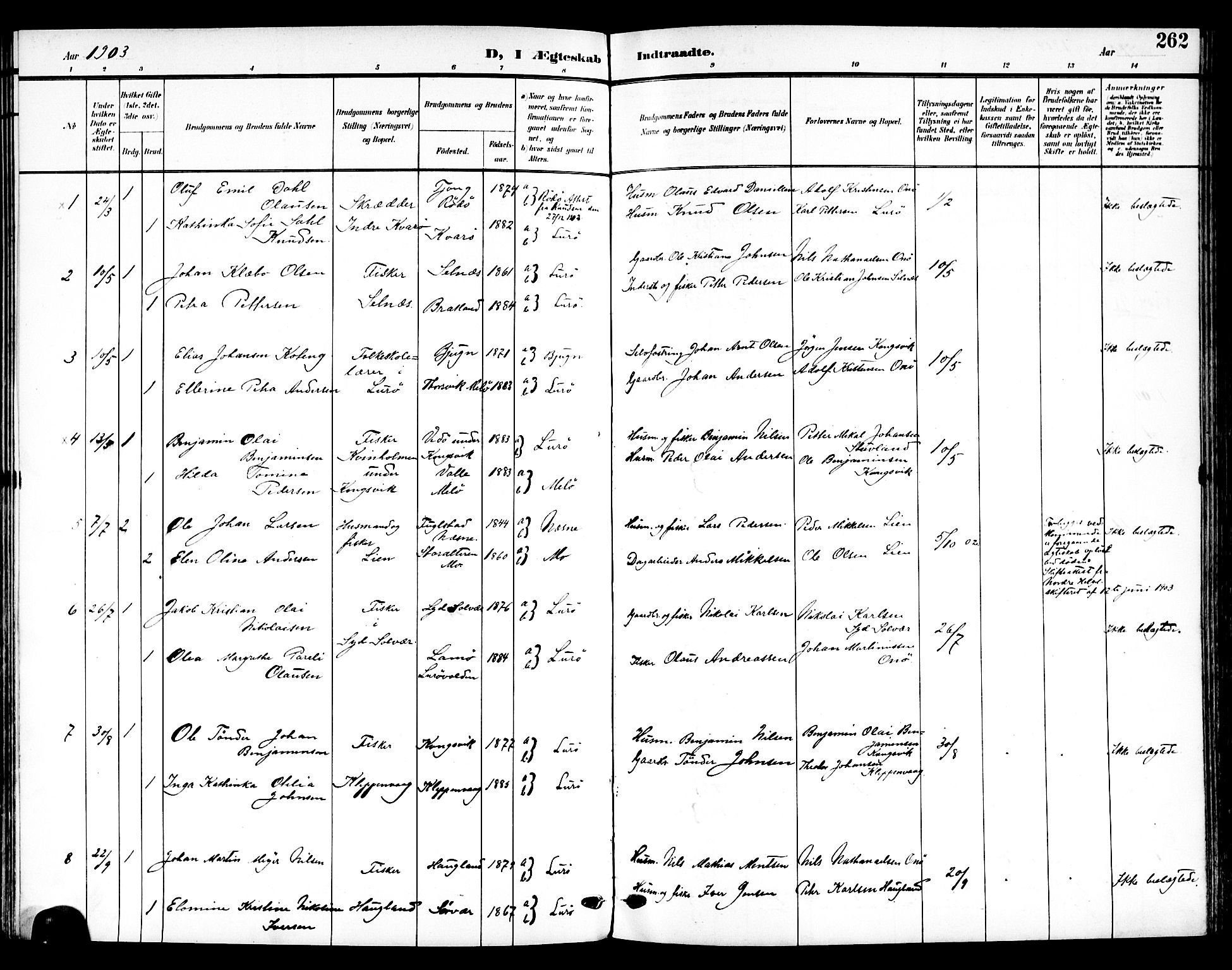 Ministerialprotokoller, klokkerbøker og fødselsregistre - Nordland, SAT/A-1459/839/L0569: Parish register (official) no. 839A06, 1903-1922, p. 262