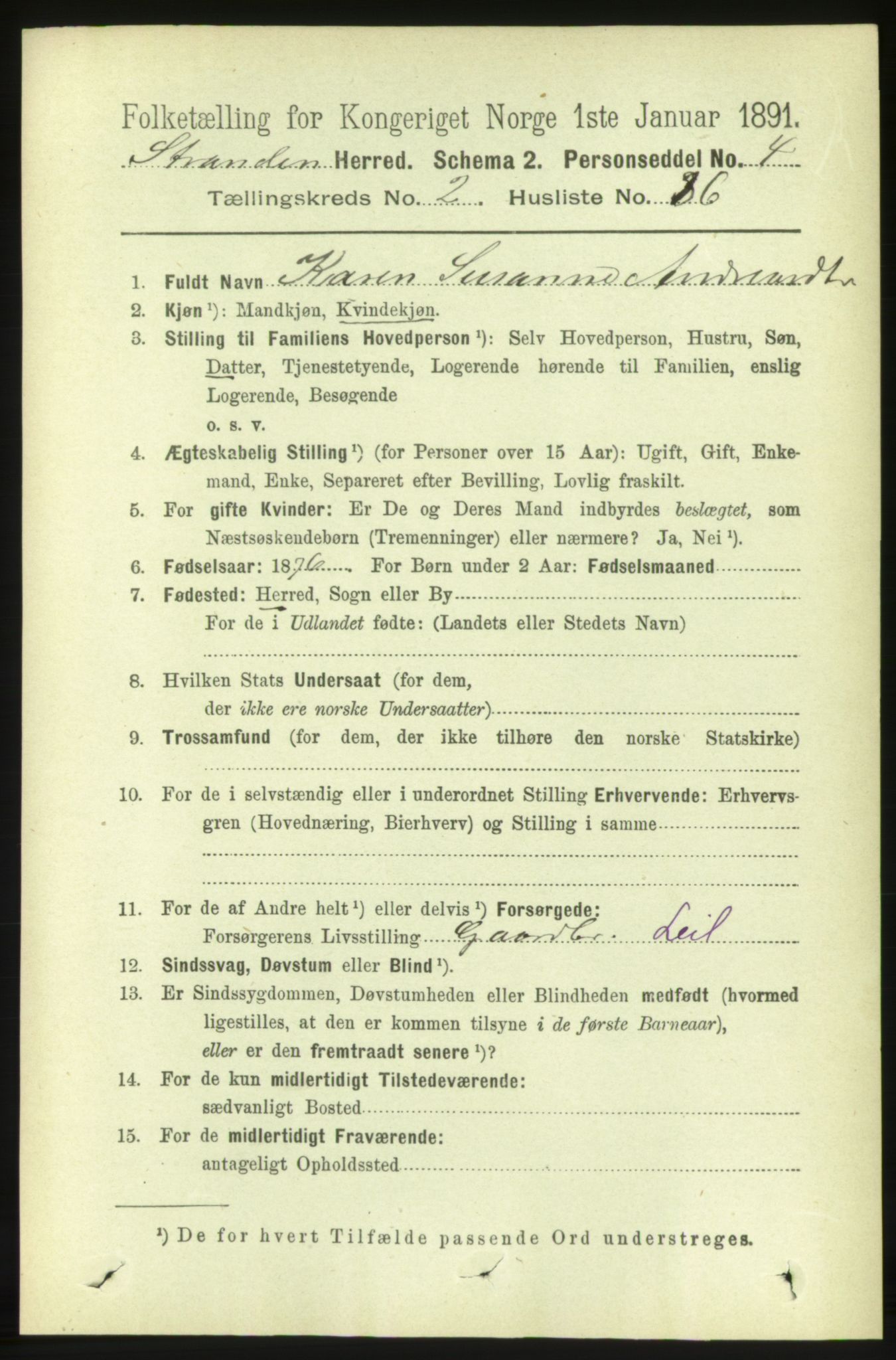 RA, 1891 census for 1525 Stranda, 1891, p. 375