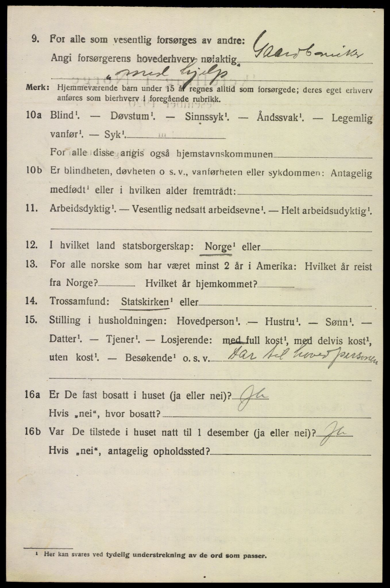 SAK, 1920 census for Herefoss, 1920, p. 785