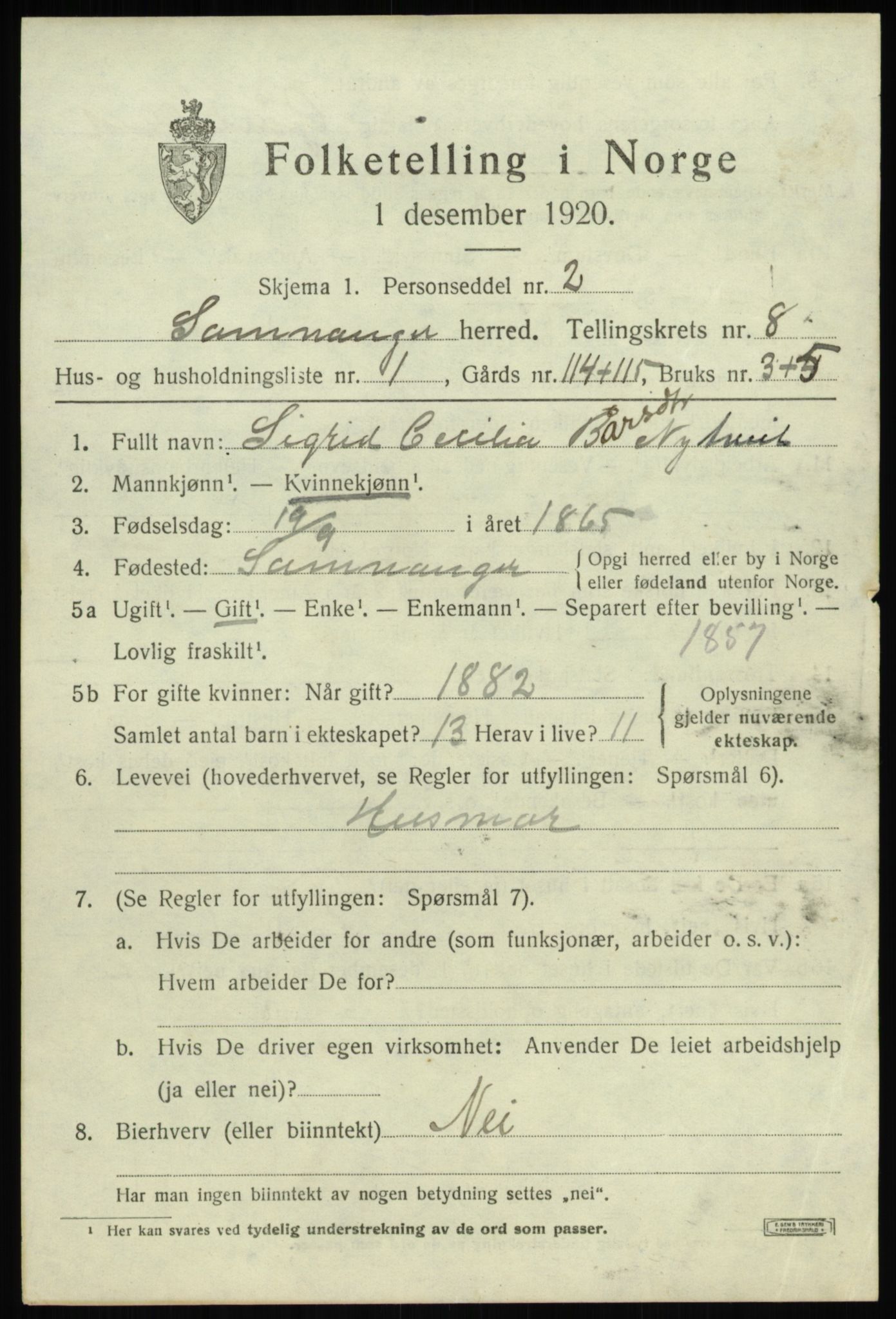 SAB, 1920 census for Samnanger, 1920, p. 3527