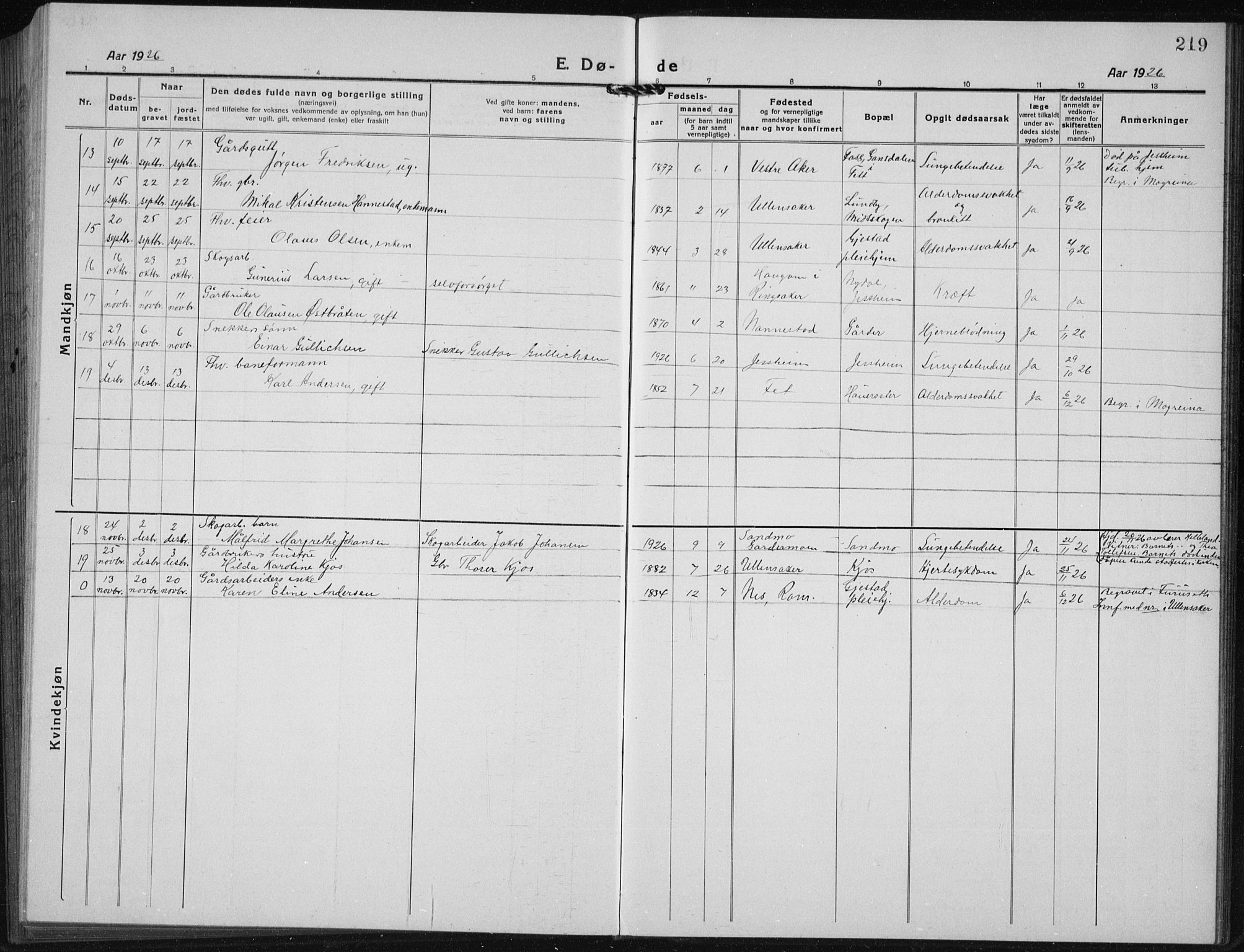 Ullensaker prestekontor Kirkebøker, AV/SAO-A-10236a/G/Gb/L0002: Parish register (copy) no. II 2, 1917-1941, p. 219