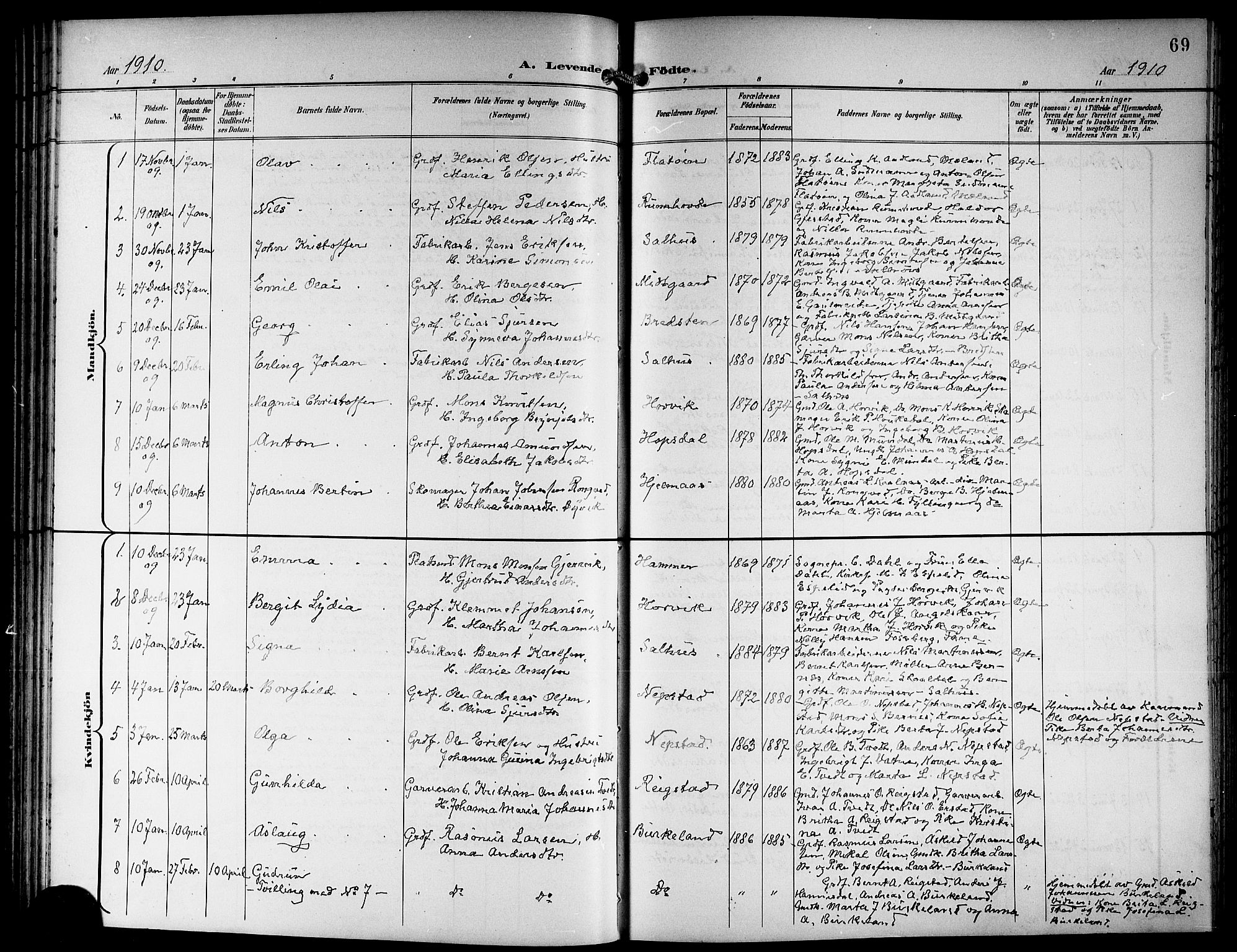 Hamre sokneprestembete, SAB/A-75501/H/Ha/Hab: Parish register (copy) no. B 4, 1898-1919, p. 69