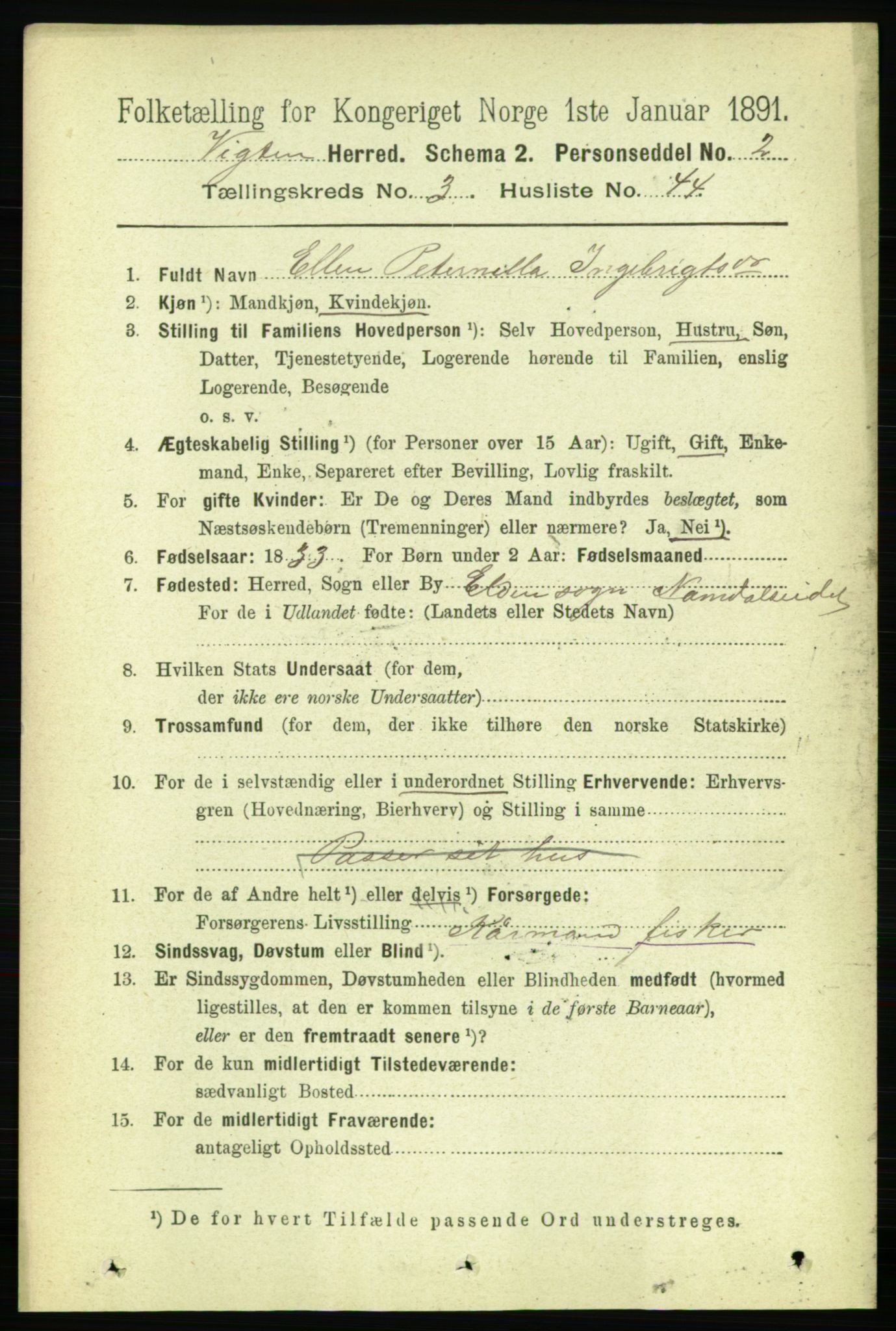 RA, 1891 census for 1750 Vikna, 1891, p. 2022