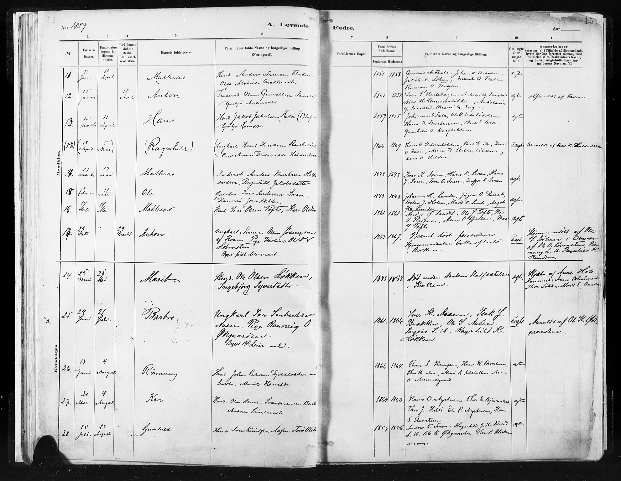 Vågå prestekontor, AV/SAH-PREST-076/H/Ha/Haa/L0009: Parish register (official) no. 9, 1886-1904, p. 15