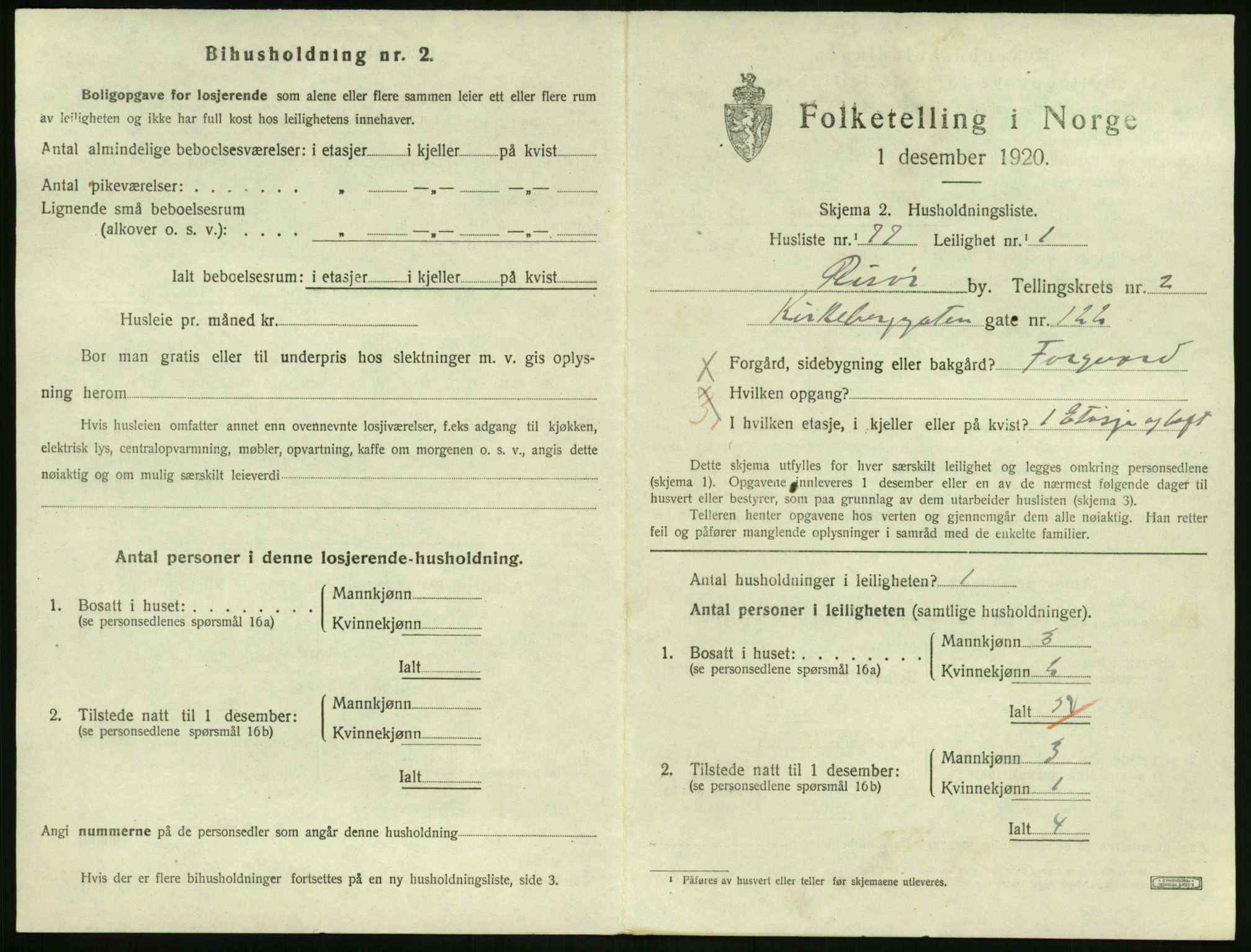 SAK, 1920 census for Risør, 1920, p. 2173