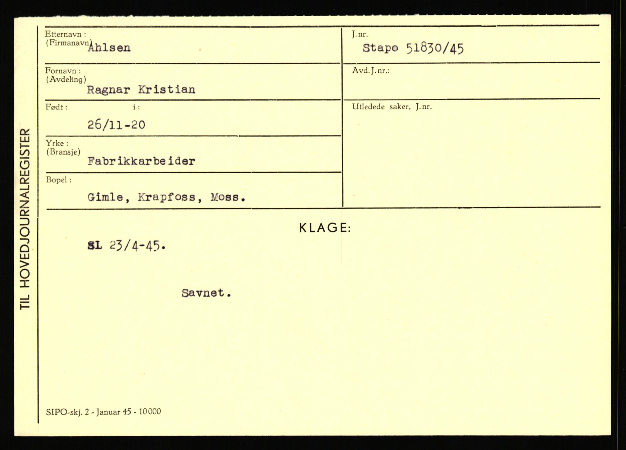 Statspolitiet - Hovedkontoret / Osloavdelingen, AV/RA-S-1329/C/Ca/L0001: Aabakken - Armann, 1943-1945, p. 1210