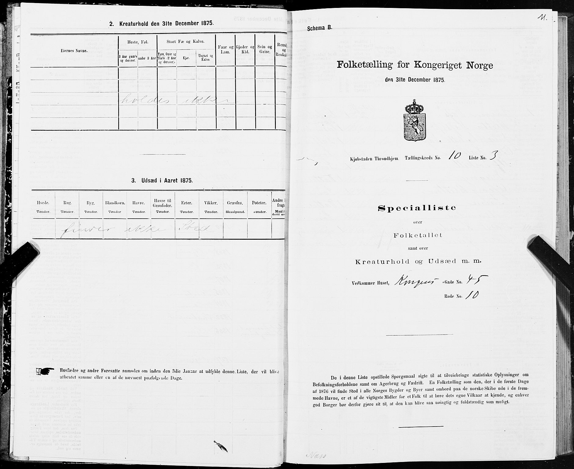 SAT, 1875 census for 1601 Trondheim, 1875, p. 6011