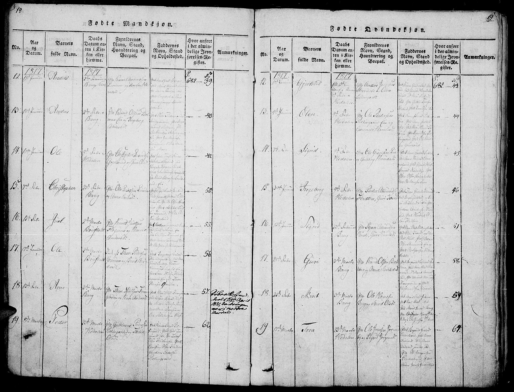 Sør-Aurdal prestekontor, AV/SAH-PREST-128/H/Ha/Haa/L0002: Parish register (official) no. 2, 1815-1840, p. 18-19