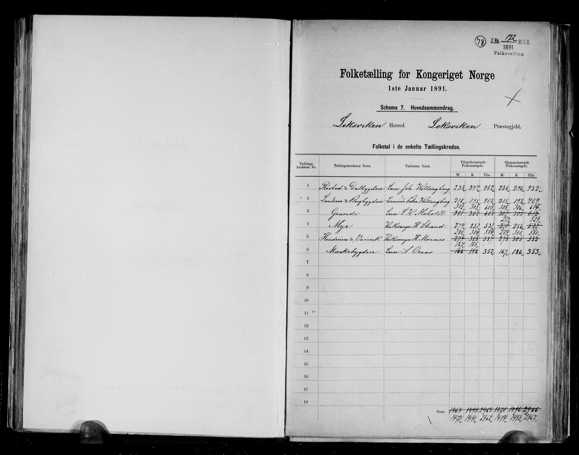 RA, 1891 census for 1718 Leksvik, 1891, p. 2