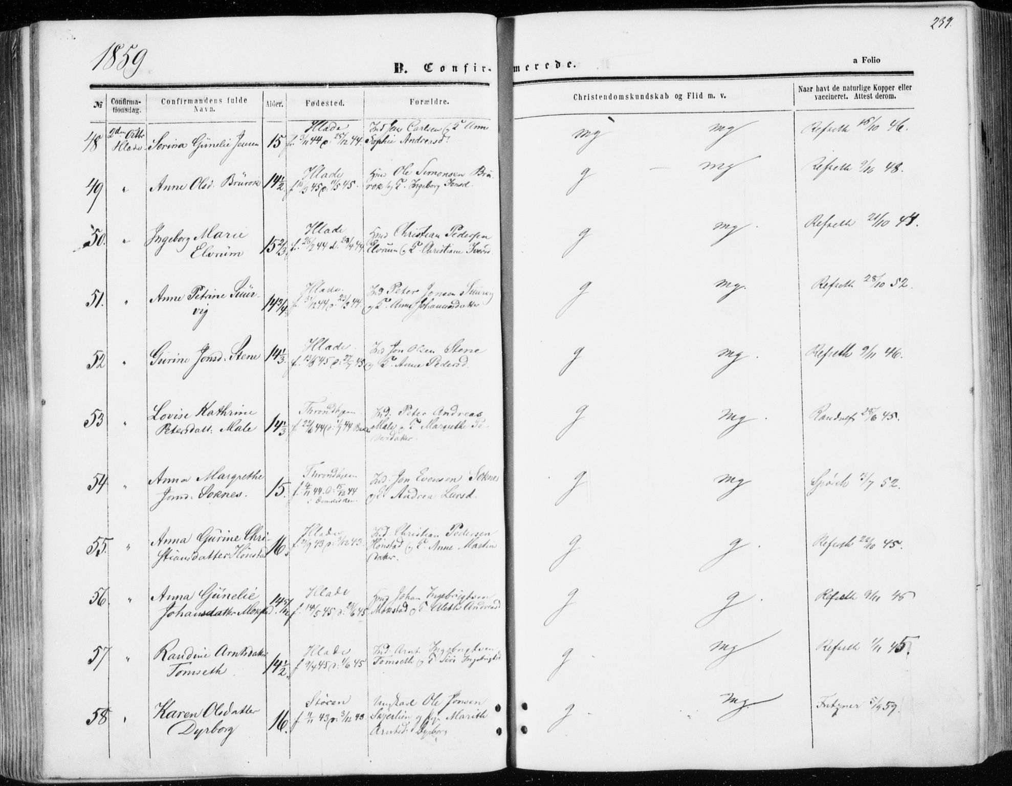 Ministerialprotokoller, klokkerbøker og fødselsregistre - Sør-Trøndelag, AV/SAT-A-1456/606/L0292: Parish register (official) no. 606A07, 1856-1865, p. 239