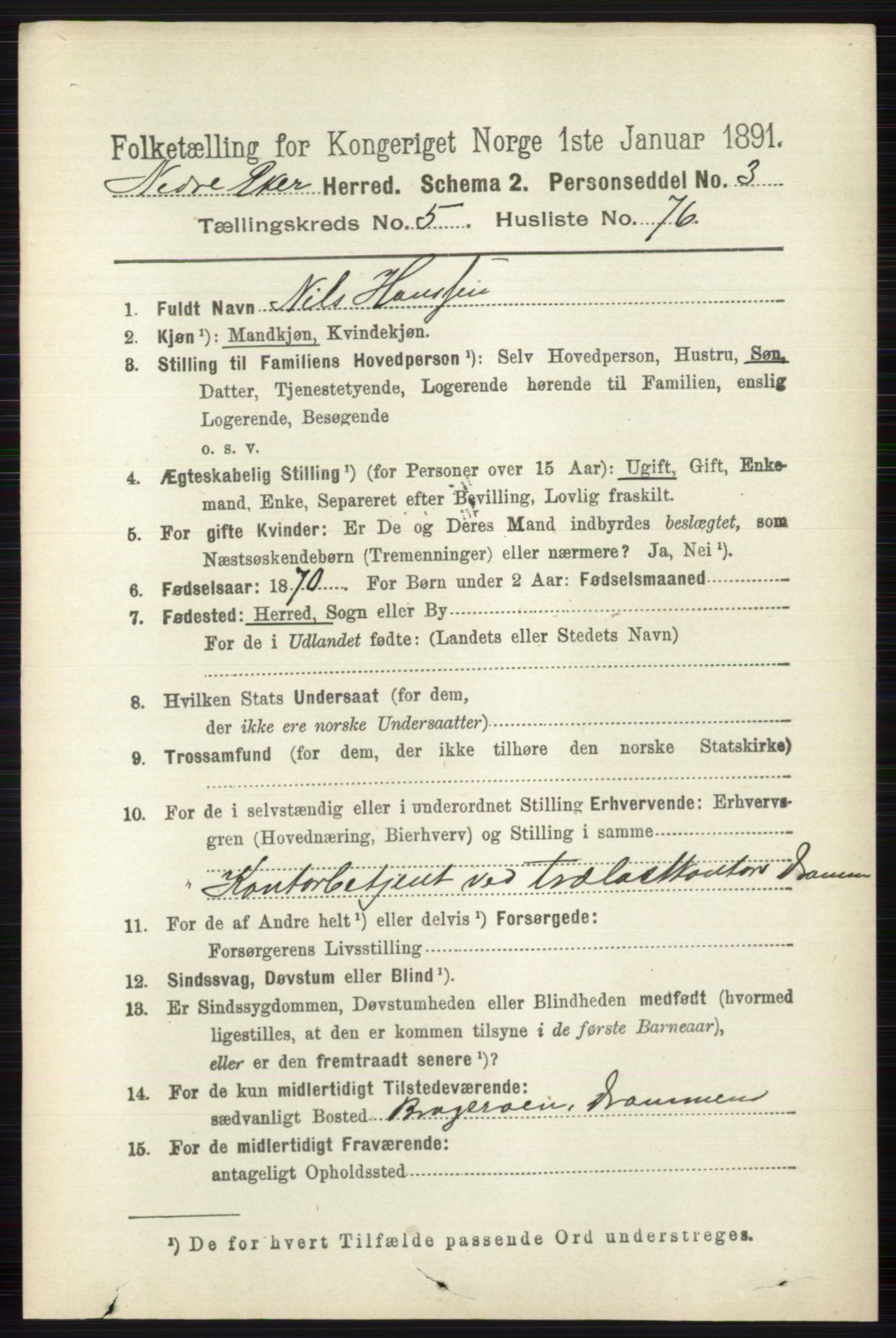 RA, 1891 census for 0625 Nedre Eiker, 1891, p. 2794