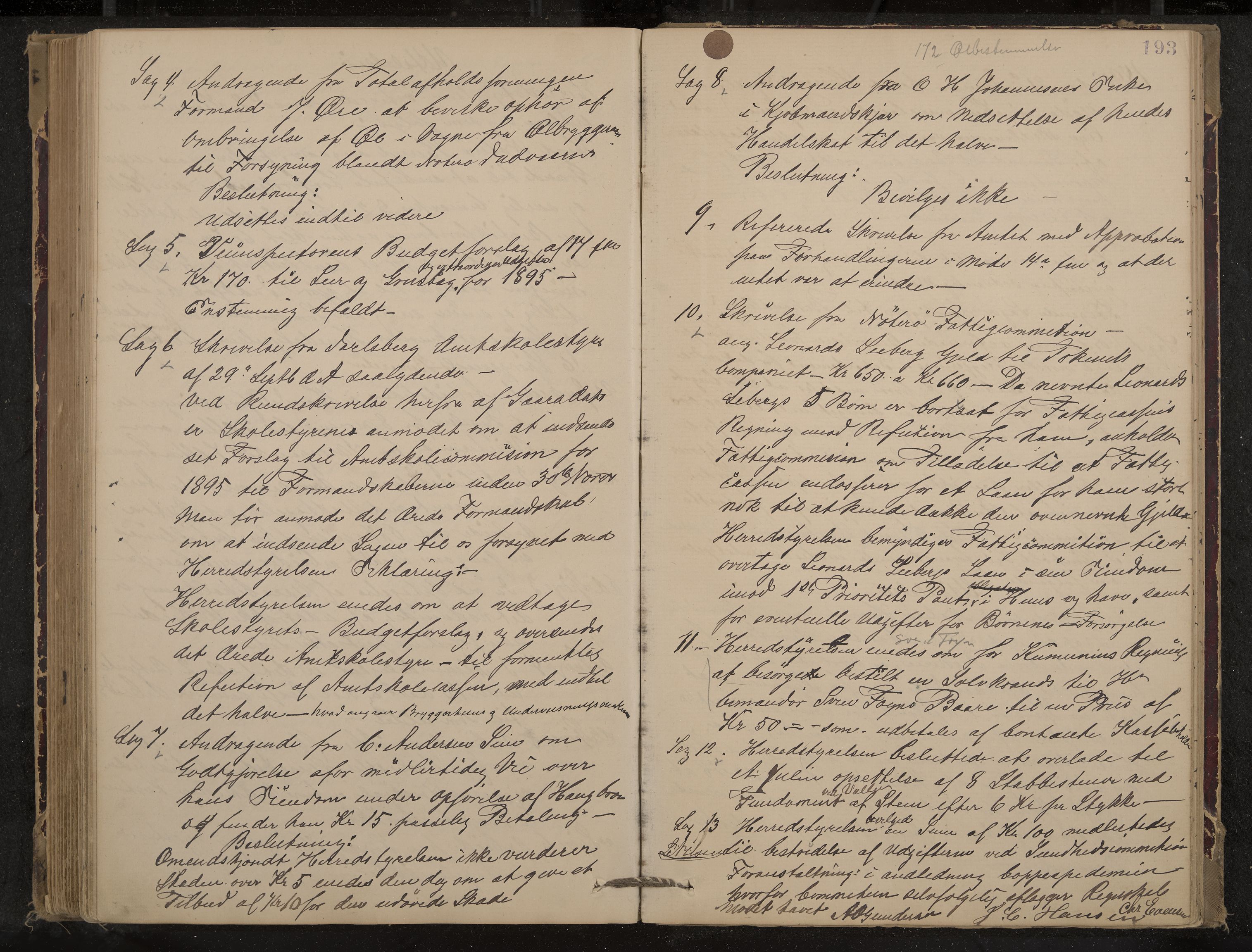 Nøtterøy formannskap og sentraladministrasjon, IKAK/0722021-1/A/Aa/L0004: Møtebok, 1887-1896, p. 193