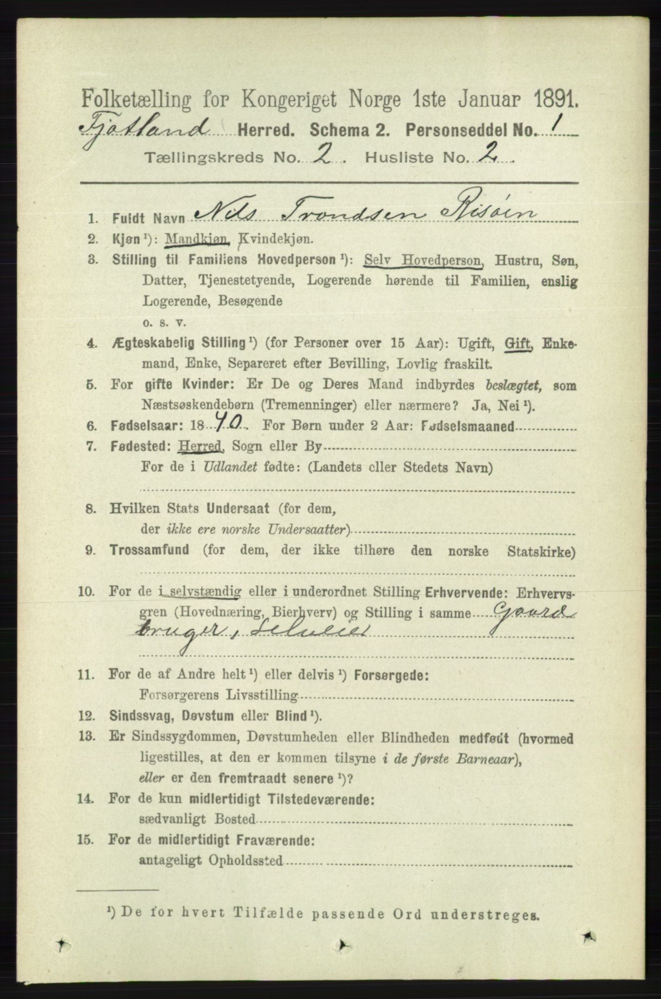 RA, 1891 census for 1036 Fjotland, 1891, p. 246