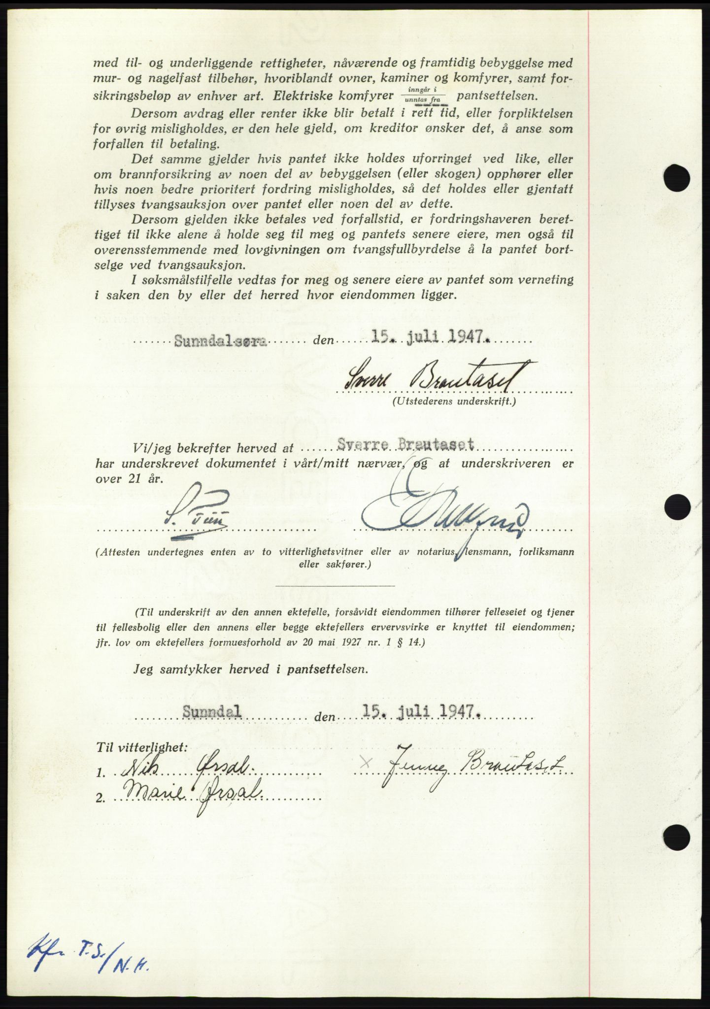 Nordmøre sorenskriveri, AV/SAT-A-4132/1/2/2Ca: Mortgage book no. B96, 1947-1947, Diary no: : 1951/1947