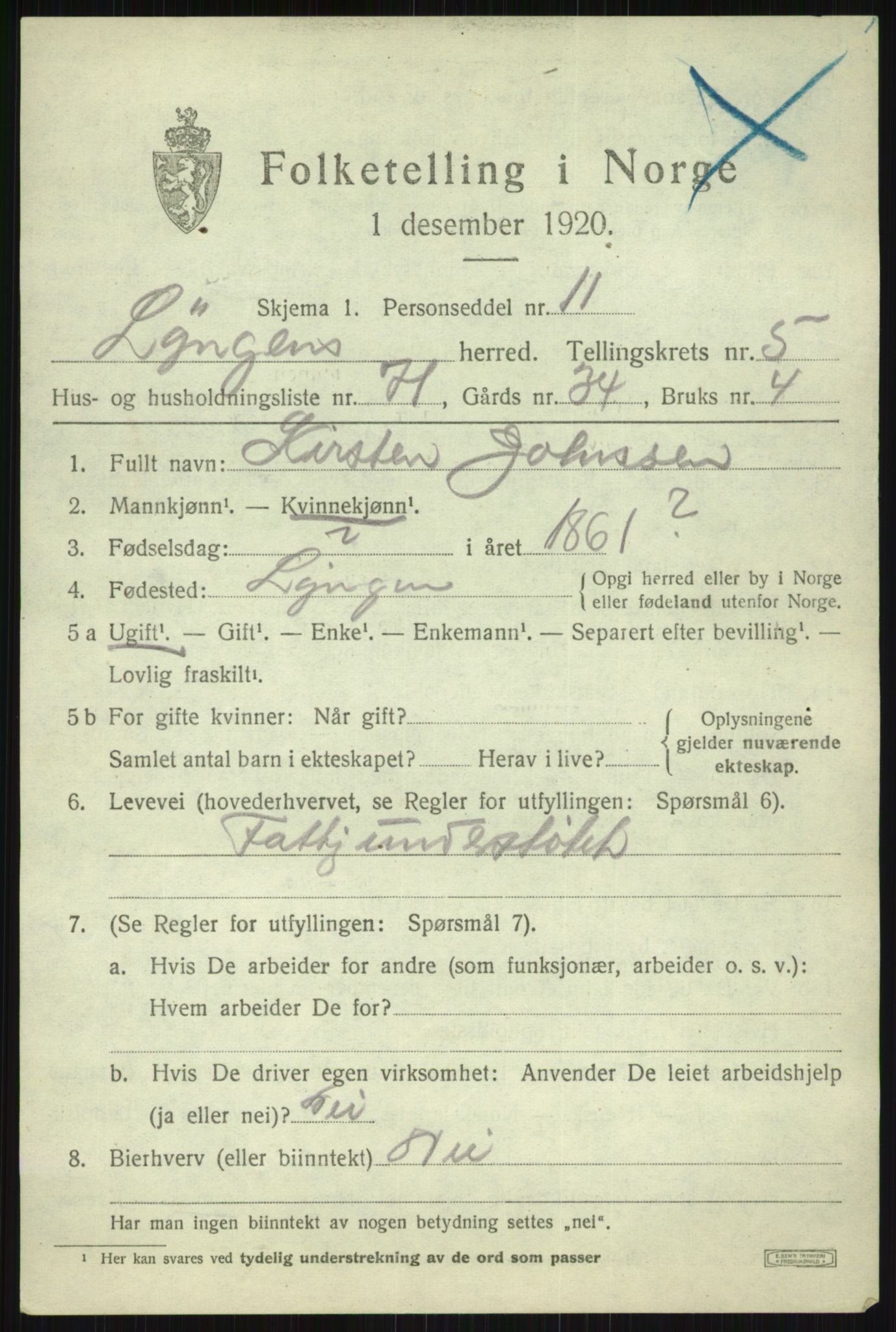 SATØ, 1920 census for Lyngen, 1920, p. 6240
