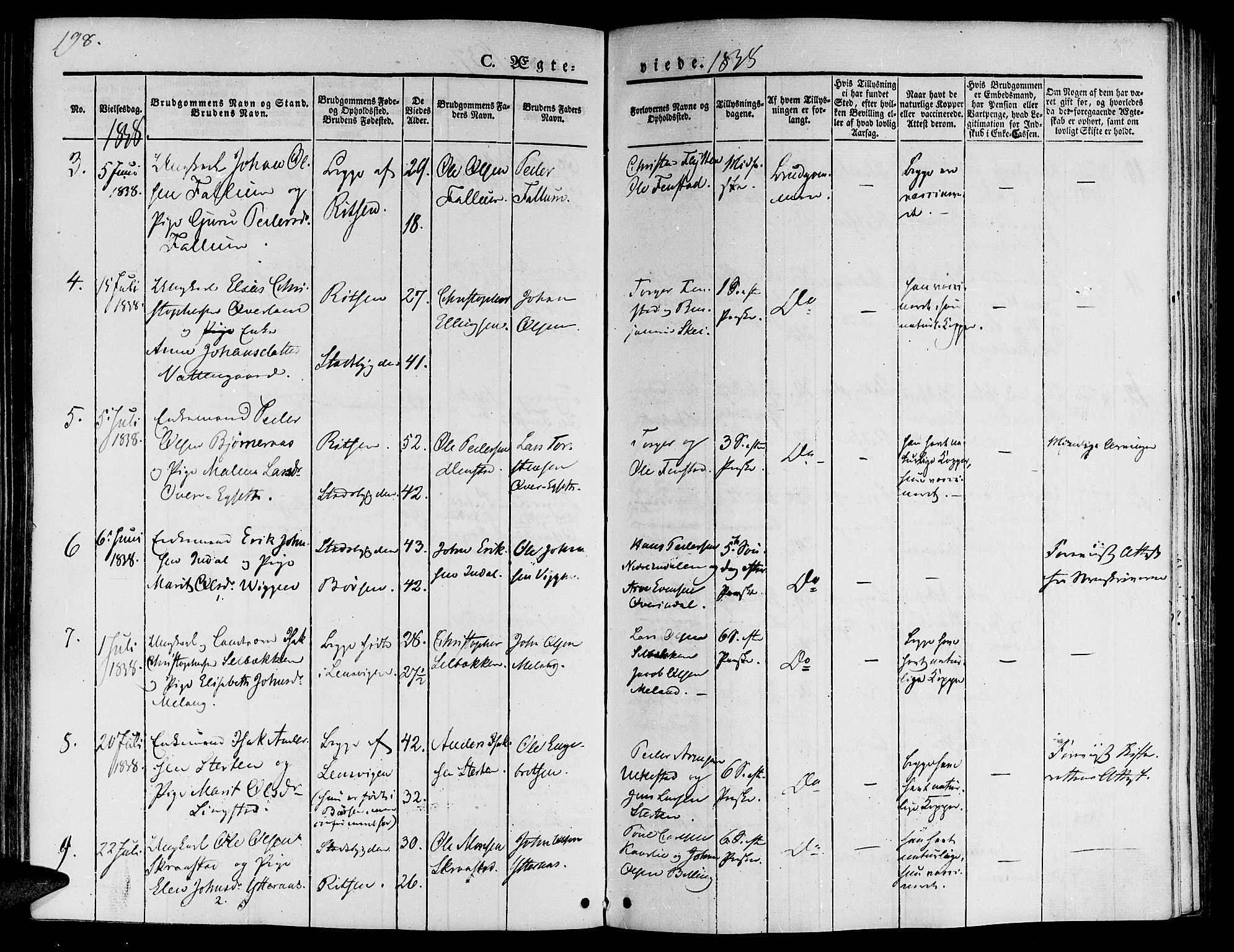 Ministerialprotokoller, klokkerbøker og fødselsregistre - Sør-Trøndelag, SAT/A-1456/646/L0610: Parish register (official) no. 646A08, 1837-1847, p. 198