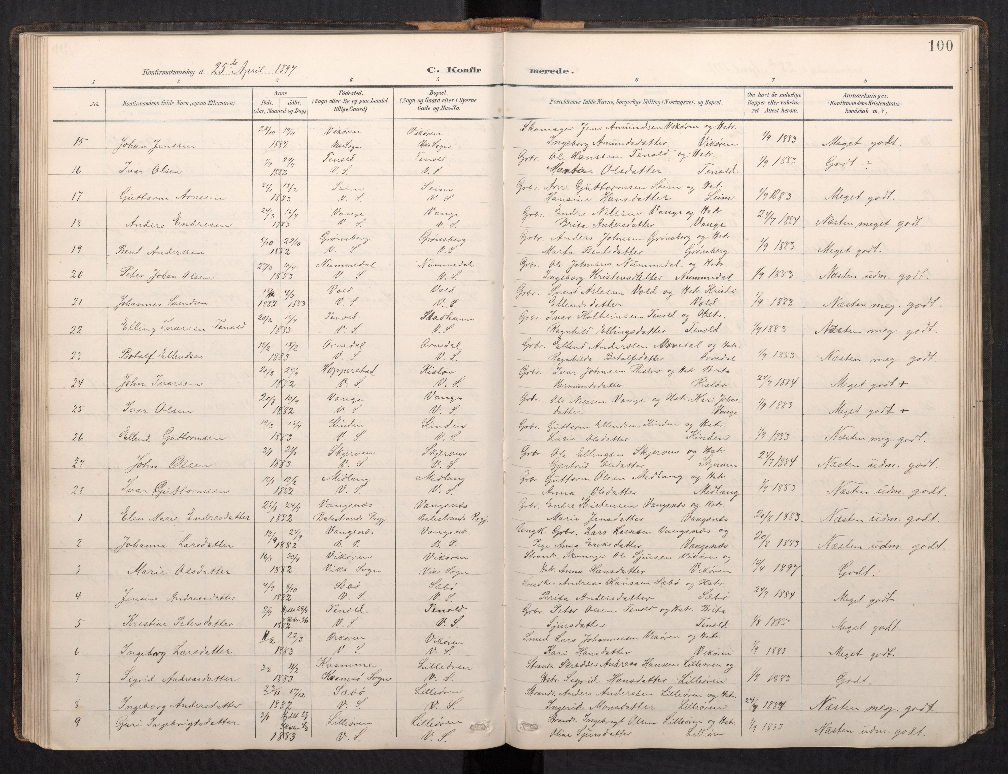 Vik sokneprestembete, AV/SAB-A-81501/H/Hab/Haba/L0004: Parish register (copy) no. A 4, 1895-1914, p. 99b-100a