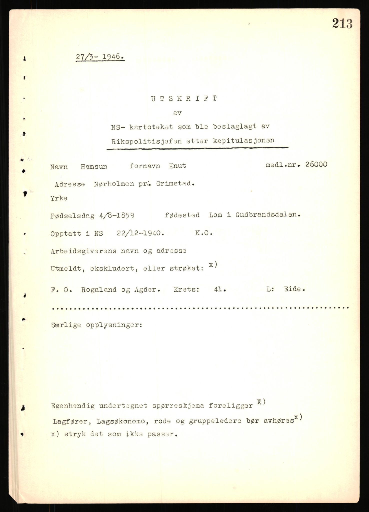 Landssvikarkivet, Arendal politikammer, AV/RA-S-3138-25/D/Dc, 1945-1951, p. 581