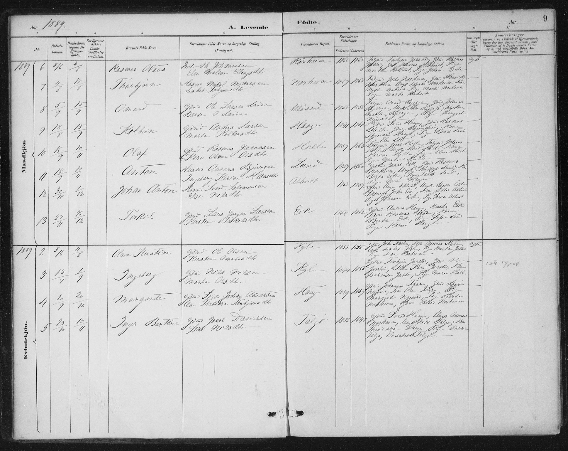 Nedstrand sokneprestkontor, AV/SAST-A-101841/01/IV: Parish register (official) no. A 13, 1887-1915, p. 9