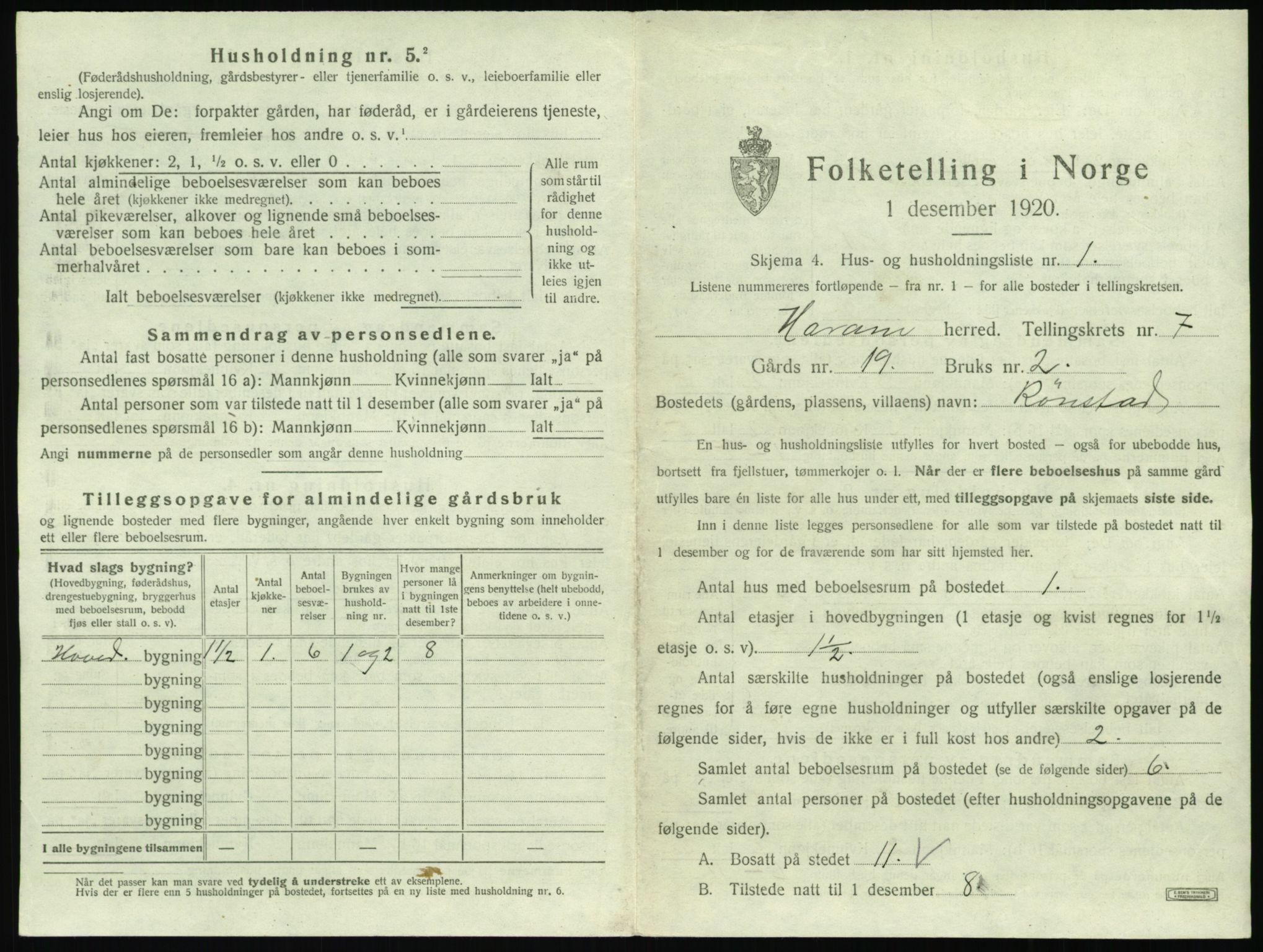 SAT, 1920 census for Haram, 1920, p. 421