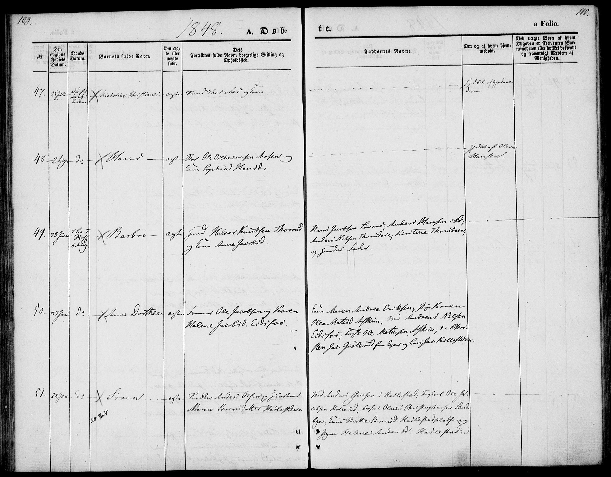 Hof kirkebøker, SAKO/A-64/F/Fa/L0005: Parish register (official) no. I 5, 1844-1851, p. 109-110