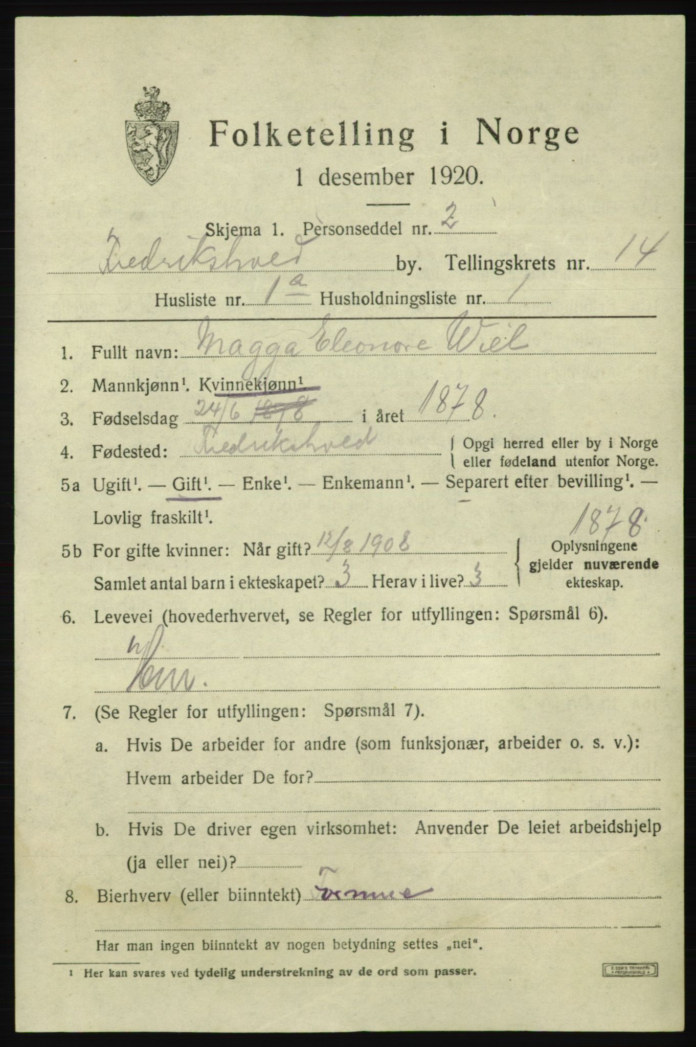 SAO, 1920 census for Fredrikshald, 1920, p. 22147