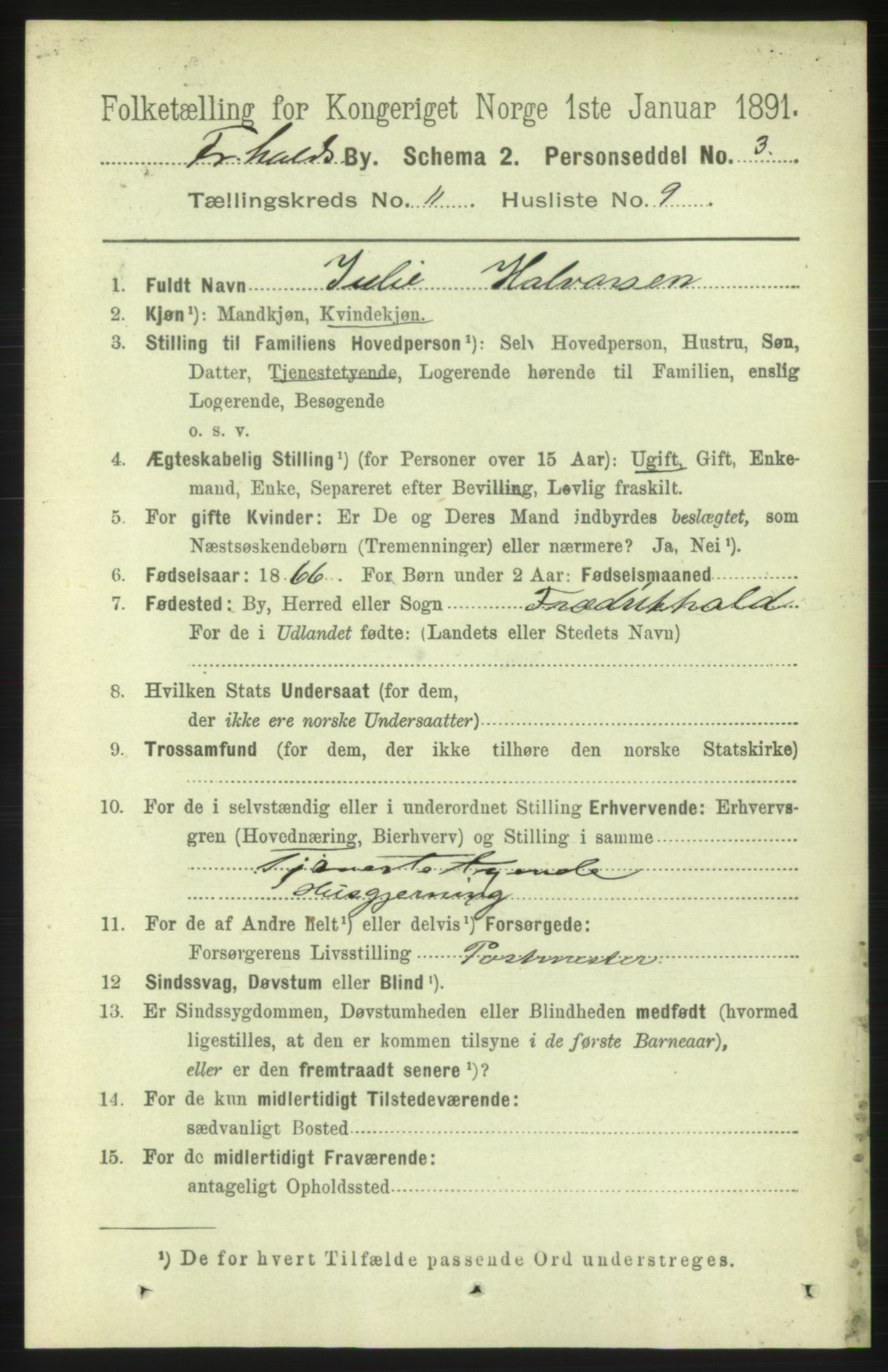 RA, 1891 census for 0101 Fredrikshald, 1891, p. 7781