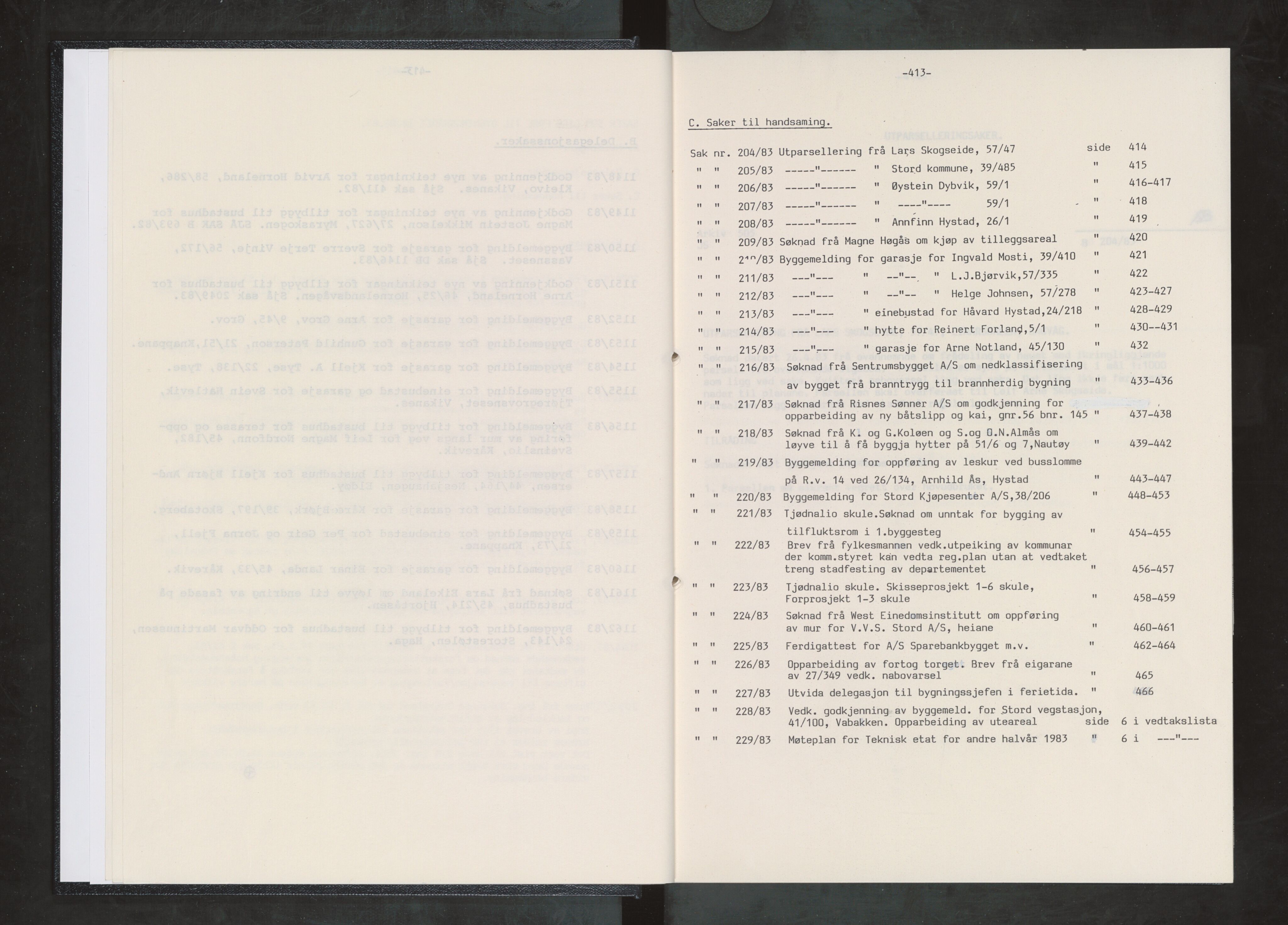 Stord kommune. Bygningsrådet, IKAH/1221-511/A/Aa/L0042: Møtebok for Stord bygningsråd, 1983