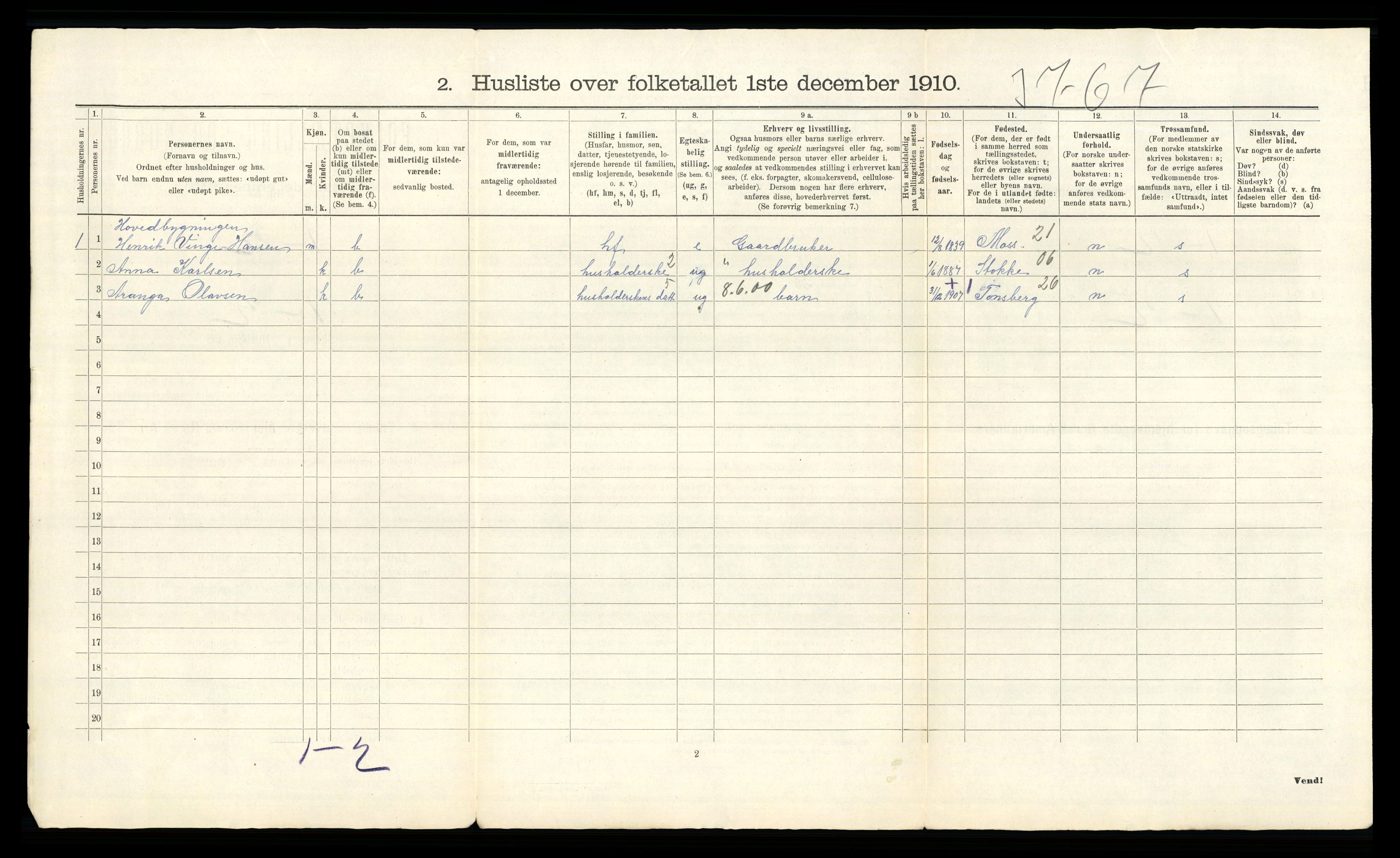 RA, 1910 census for Borre, 1910, p. 42