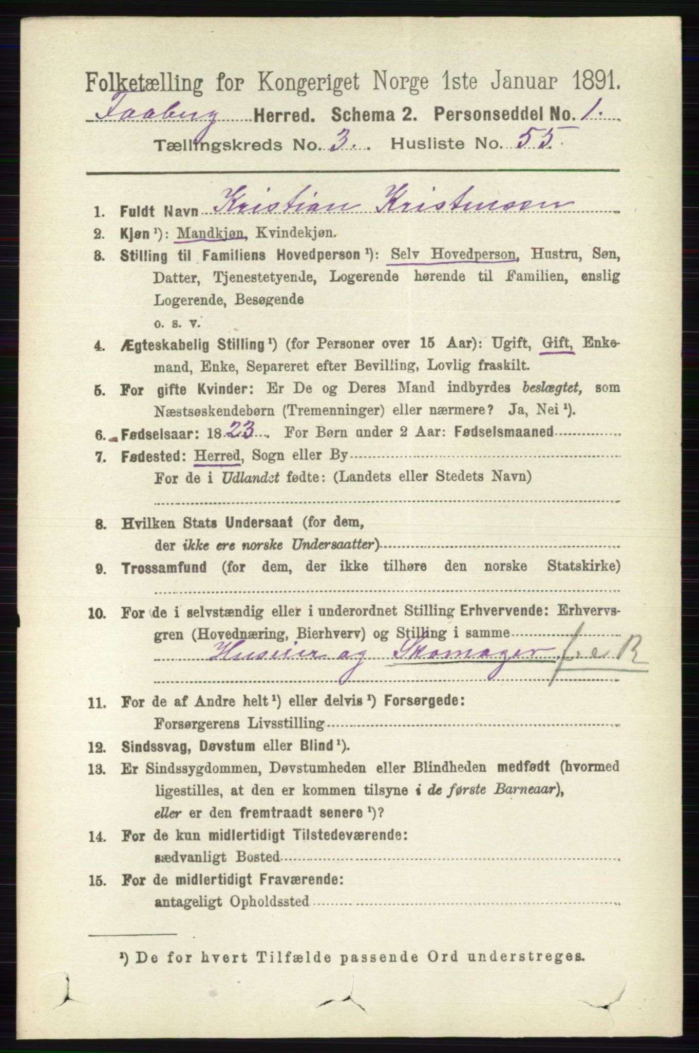 RA, 1891 census for 0524 Fåberg, 1891, p. 1161