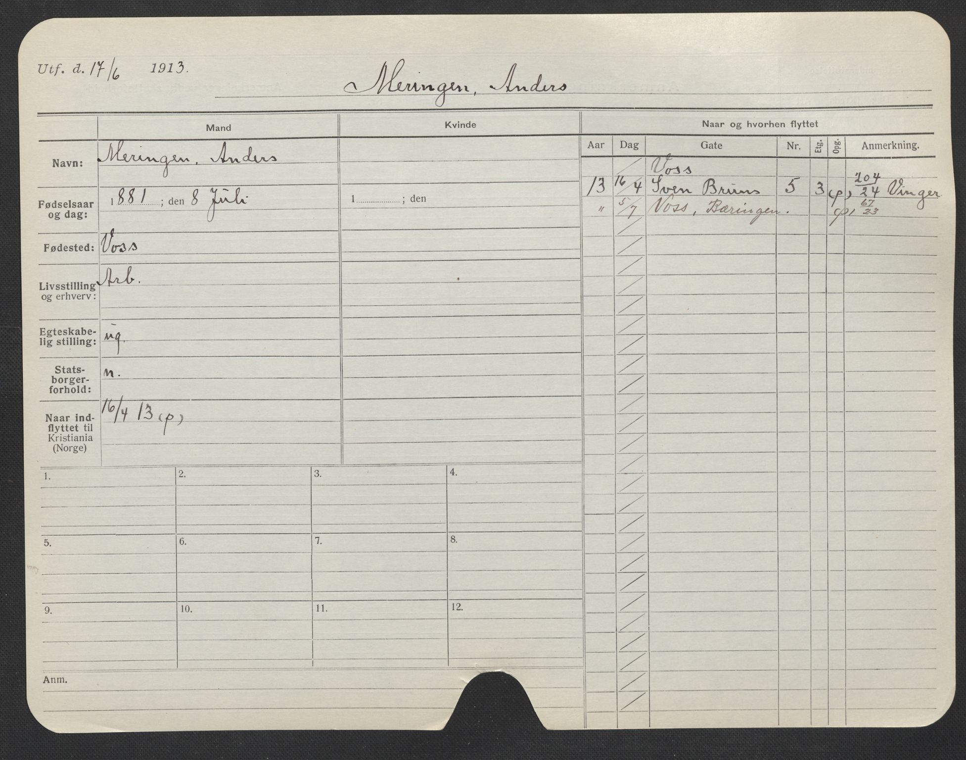 Oslo folkeregister, Registerkort, AV/SAO-A-11715/F/Fa/Fac/L0007: Menn, 1906-1914, p. 723a