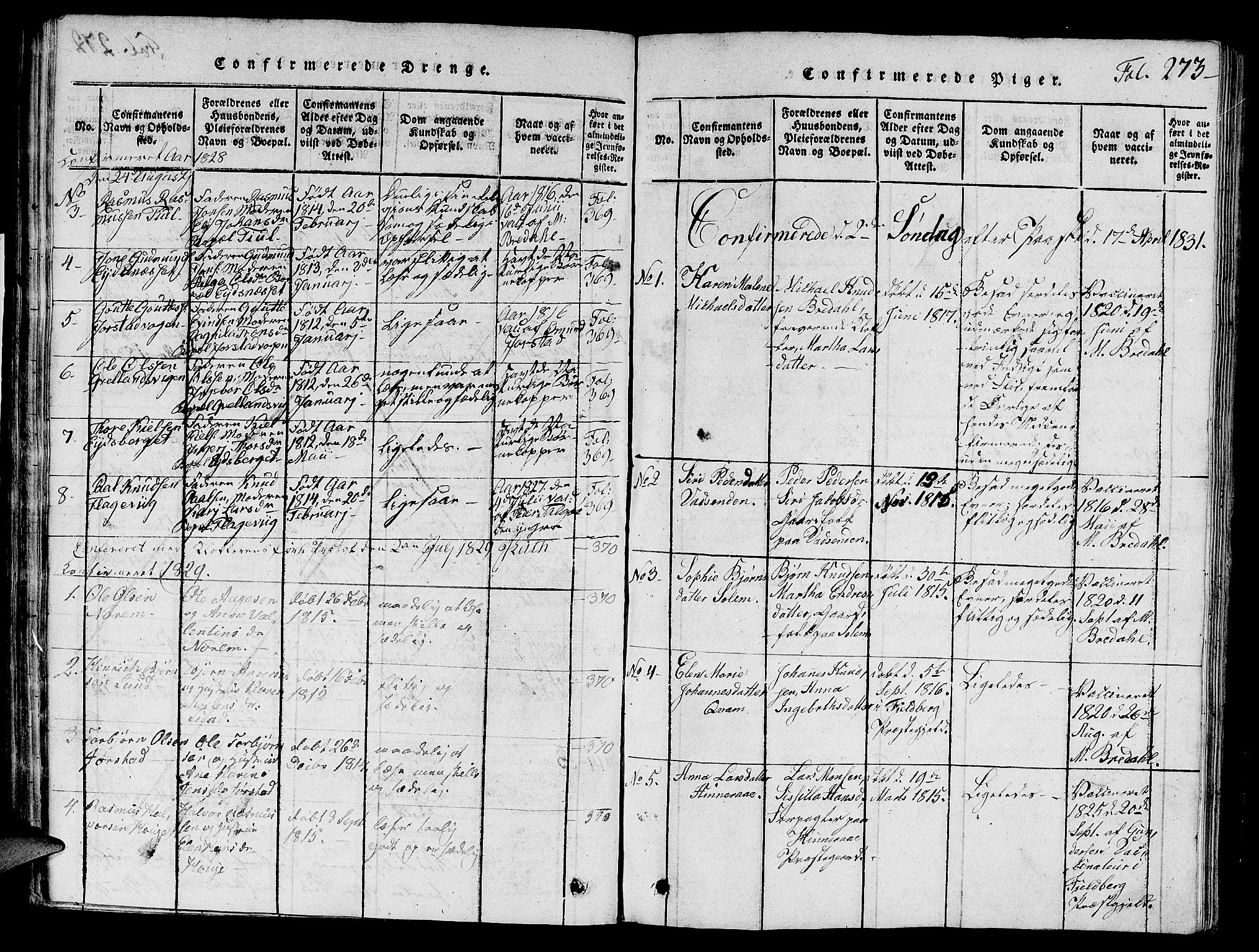 Nedstrand sokneprestkontor, AV/SAST-A-101841/01/V: Parish register (copy) no. B 1 /2, 1816-1847, p. 273