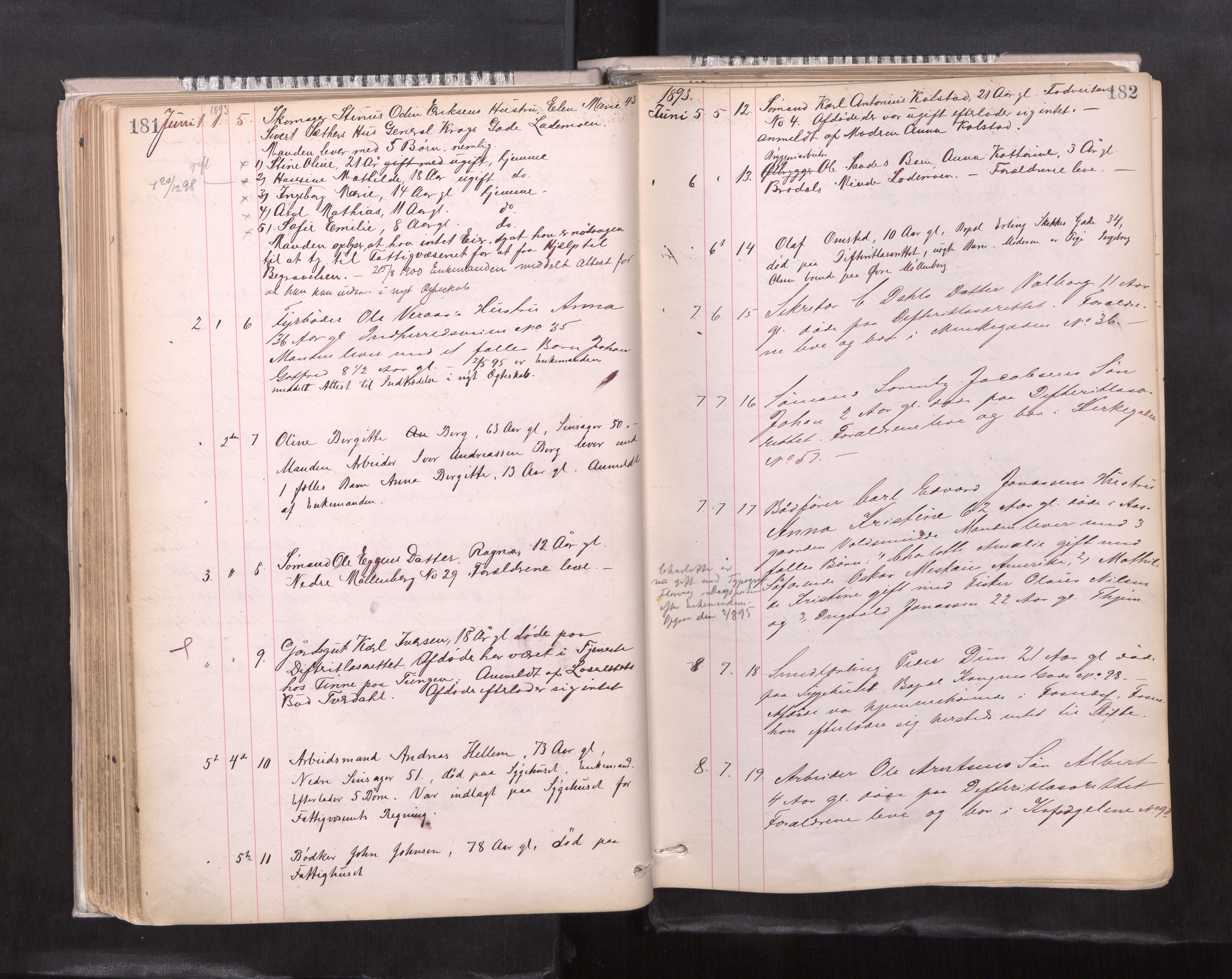 Trondheim byfogd, AV/SAT-A-0003/1/3/3L/L0004: Dødsanmeldelsesprotokoll, 1891-1897, p. 181-182